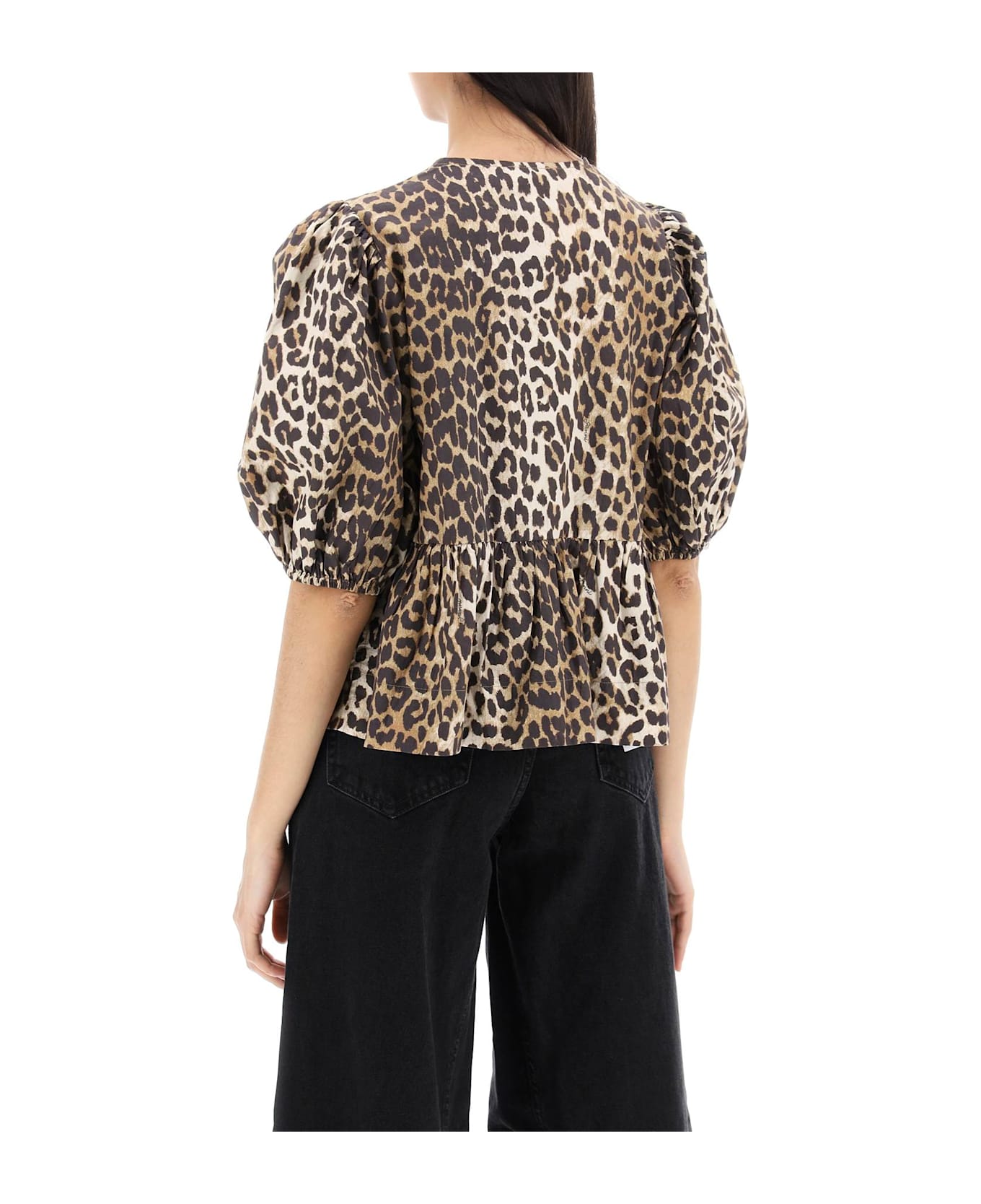 Ganni Leopard Print Peplum Blouse - LEOPARD (Beige)
