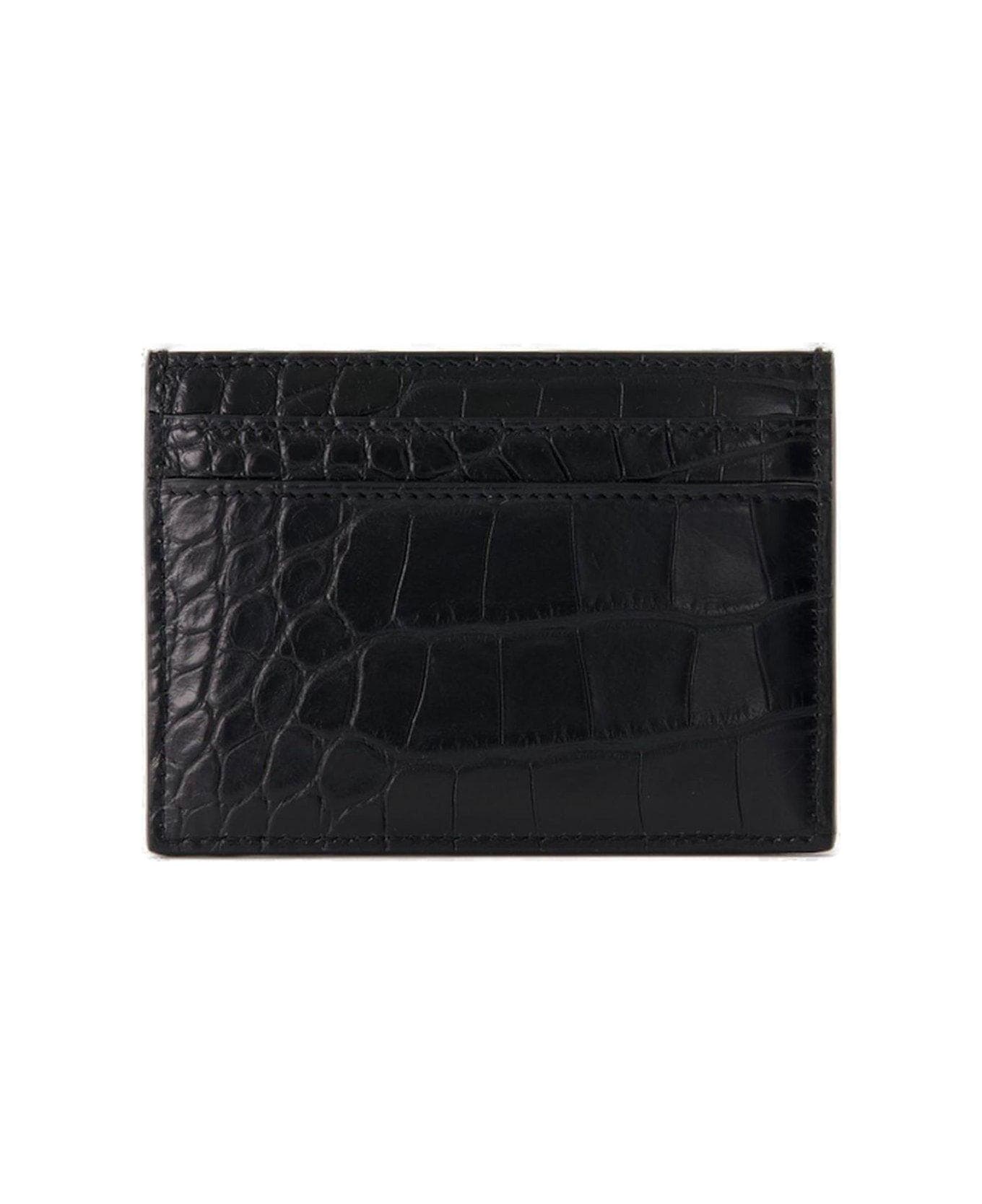 Saint Laurent Cassandre Logo Plaque Card Case - Black