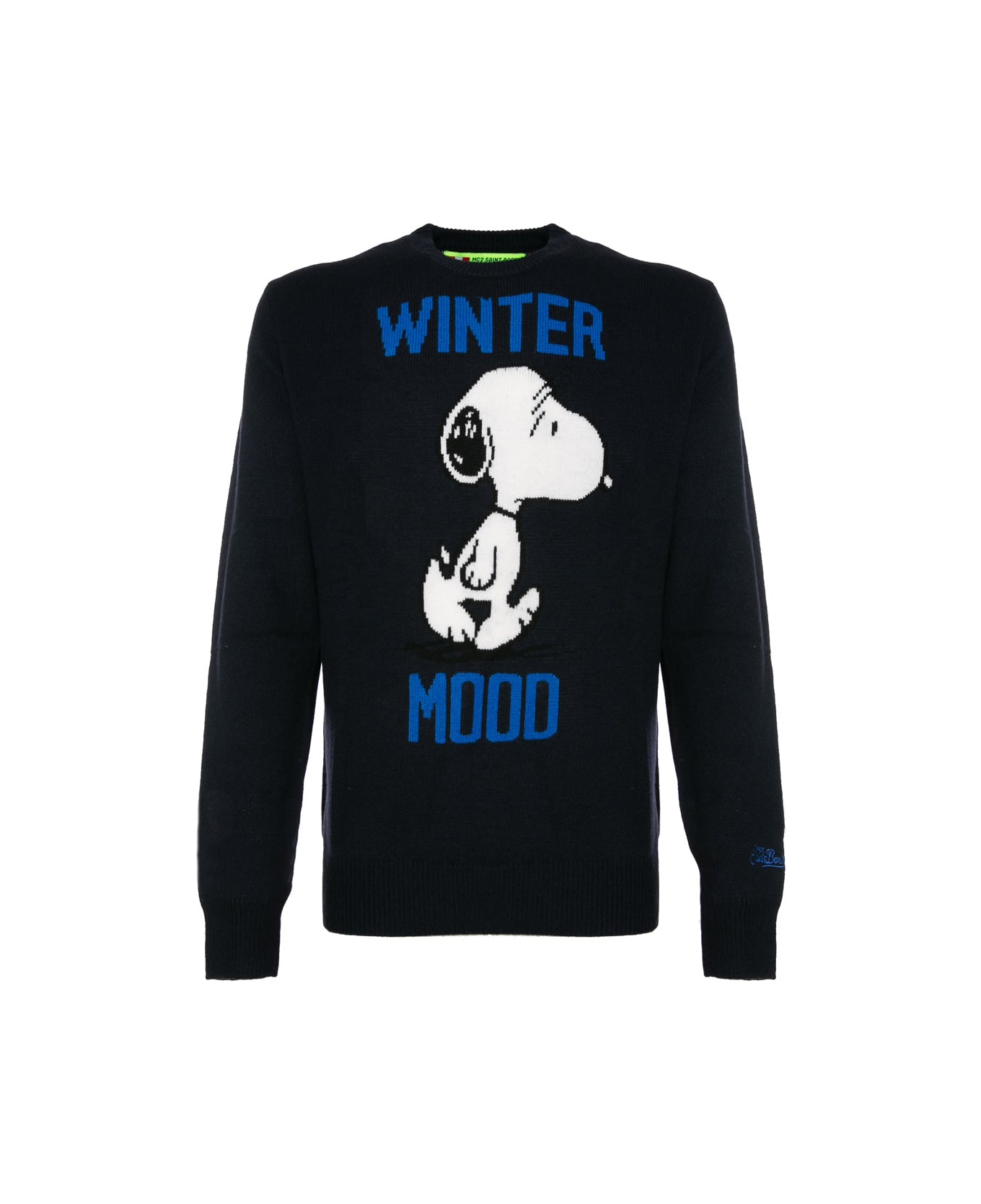 MC2 Saint Barth Man Blue Sweater Winter Mood Snoopy Print | Snoopy - Peanuts Special Edition - BLUE