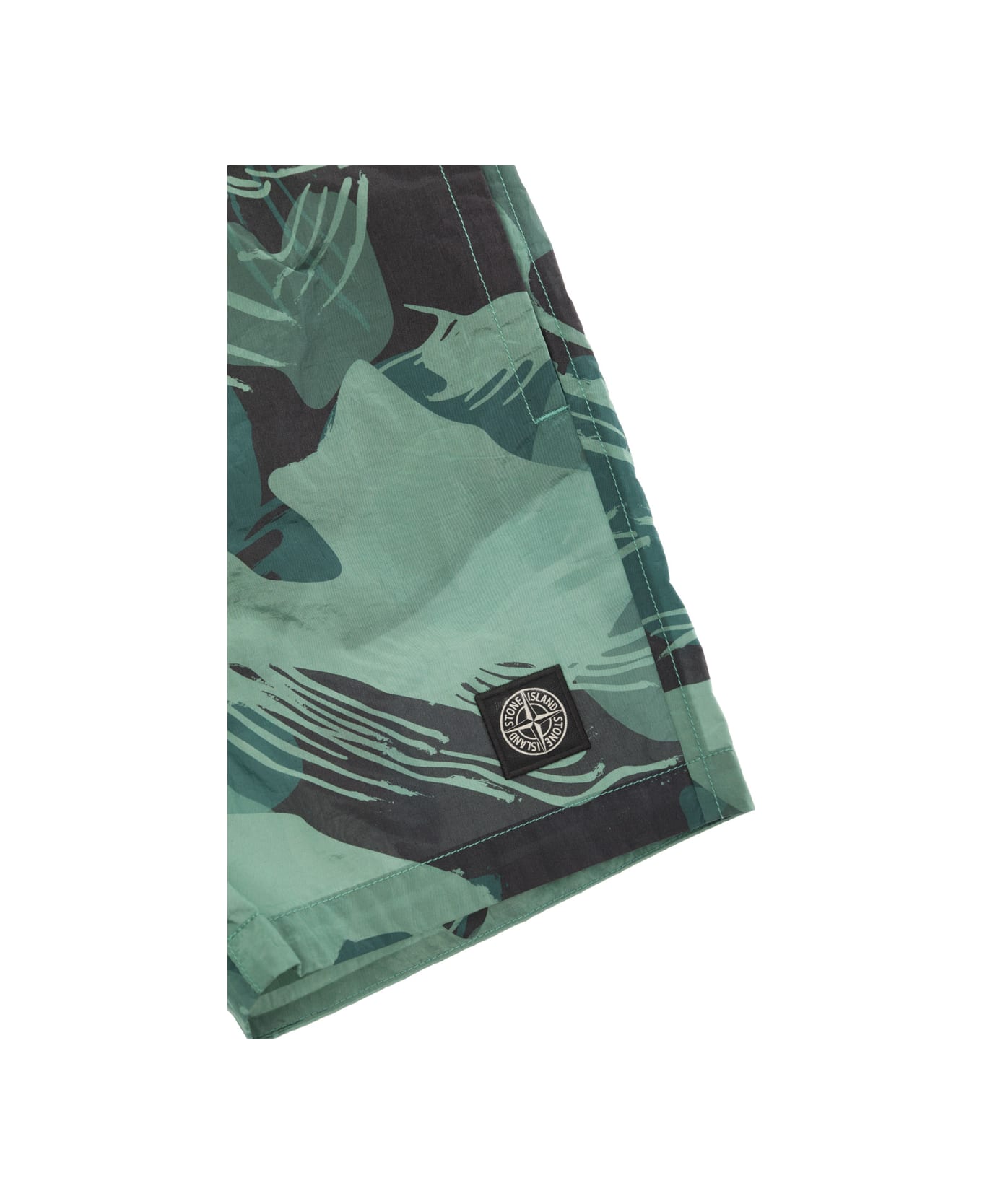 Stone Island Junior Grey Shorts With Camo Print In Polyamide Boy - Green