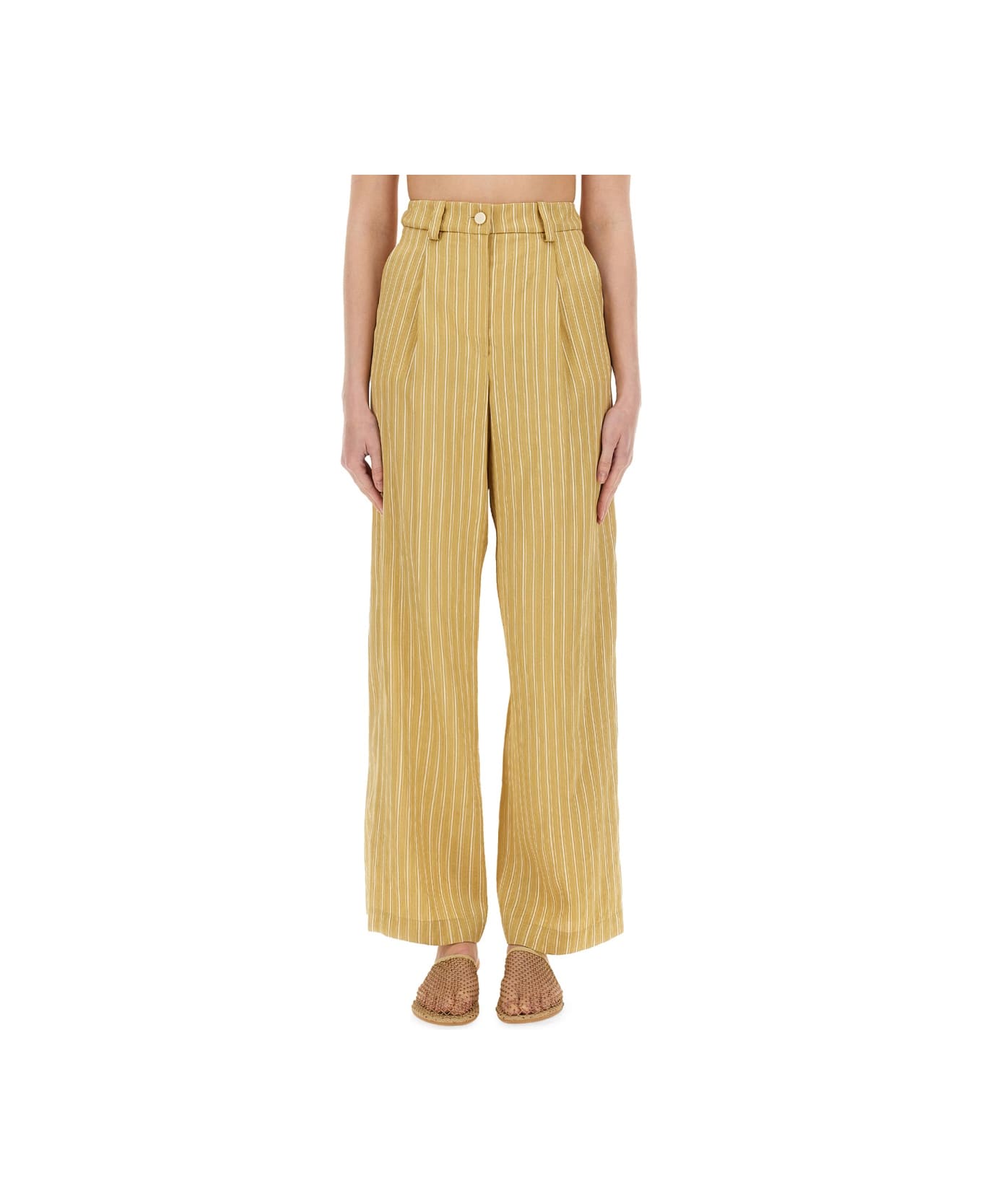 Alysi Striped Satin Tailored Pants - BEIGE
