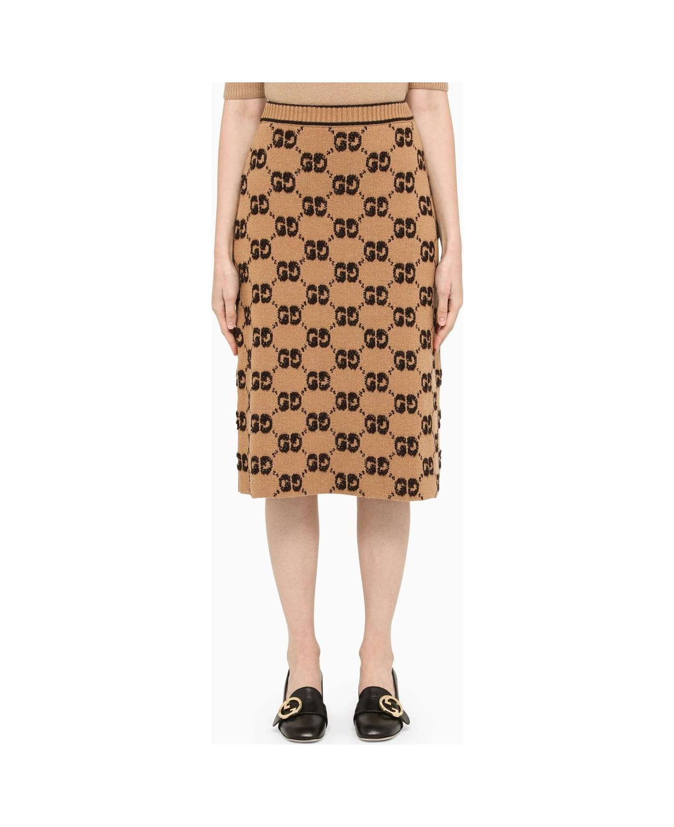 Gucci Camel Skirt In Wool Knit - Camel