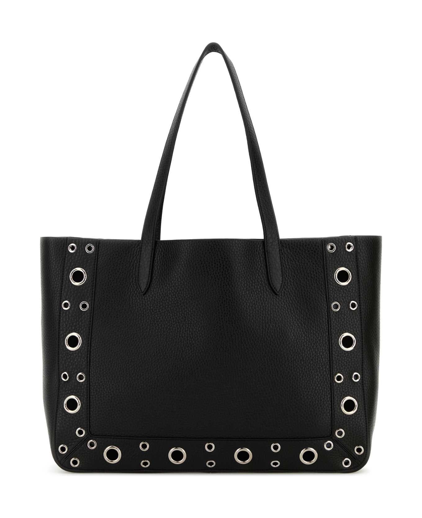 Valentino Garavani Black Leather Vlogo Signature Shopping Bag - NERO