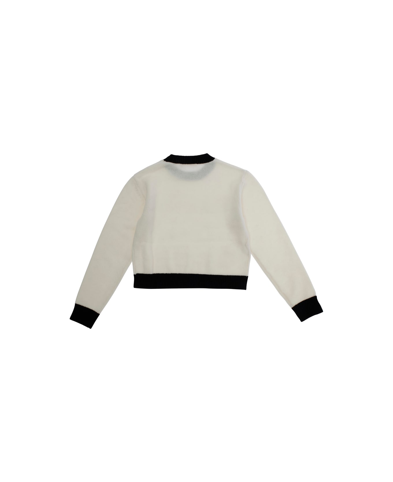 Marni White Crewneck Sweater With Logo Lettering On The Front And Contrasting Trims In Wool And Cashmere Woman - White