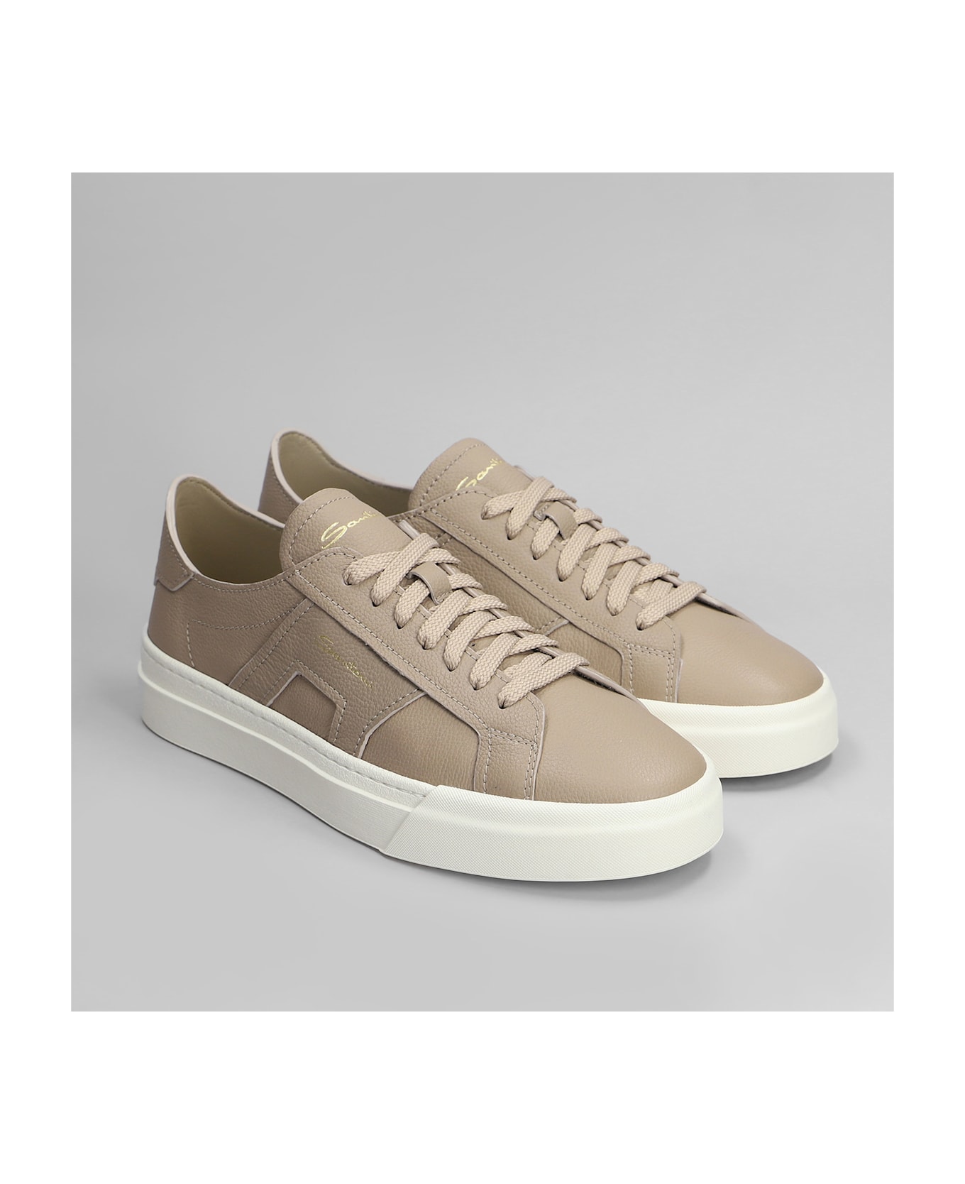 Santoni Dbs Sneakers In Taupe Leather - taupe