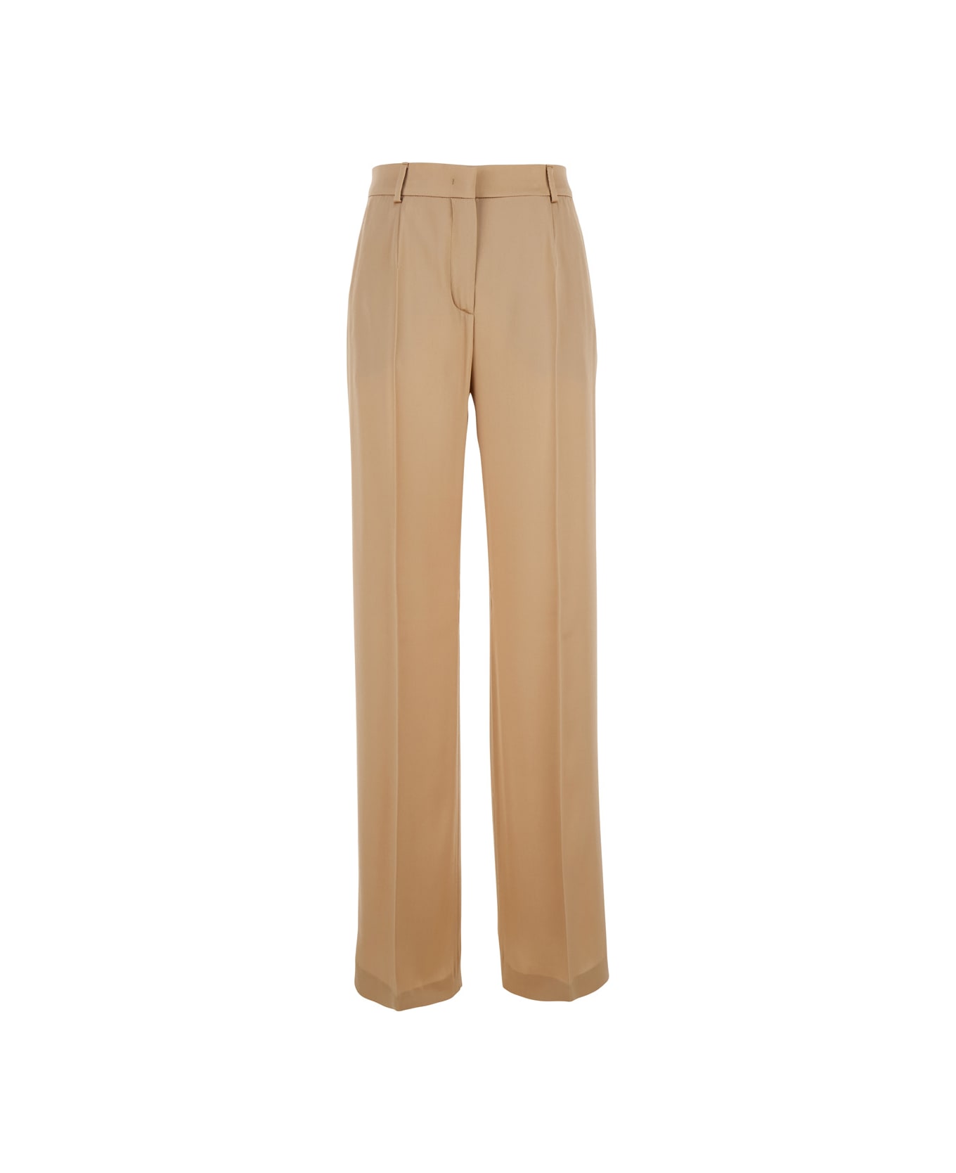 Alberta Ferretti Beige Pants With High Waist And Belt Loops In Silk Blend Woman - Pink