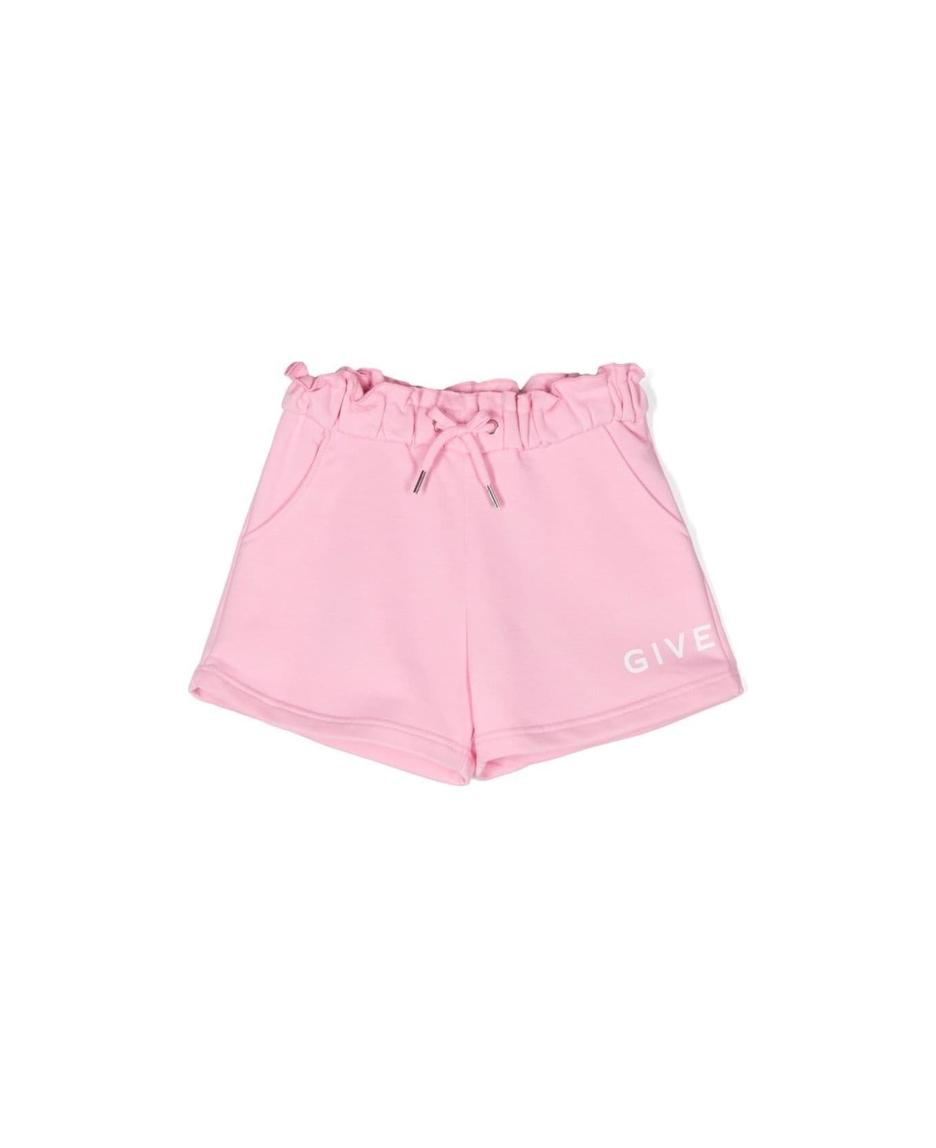Givenchy Pink Drawstring Bermuda Shorts With Logo Print In Cotton Blend Girl - Pink