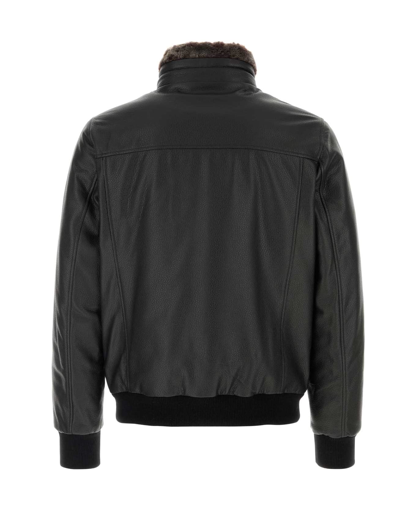 Moorer Black Leather Cleros Bomber Jacket - BLACK
