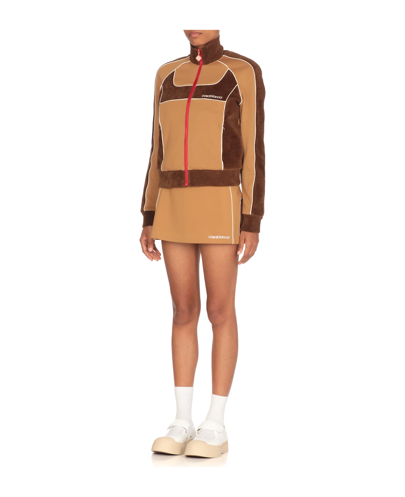 Casablanca Chenille Panelled Track Sweatshirt - Brown