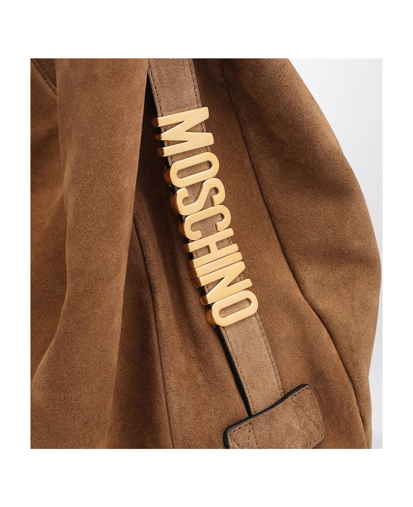 Moschino Slouchy Marorne Shoulder Bag In Suede - Marrone