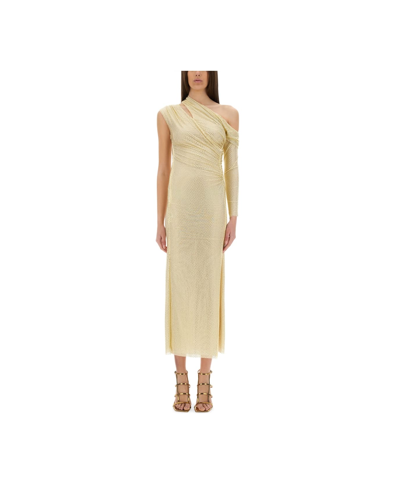 self-portrait Midi Dress Draped With Rhinestones - GOLD