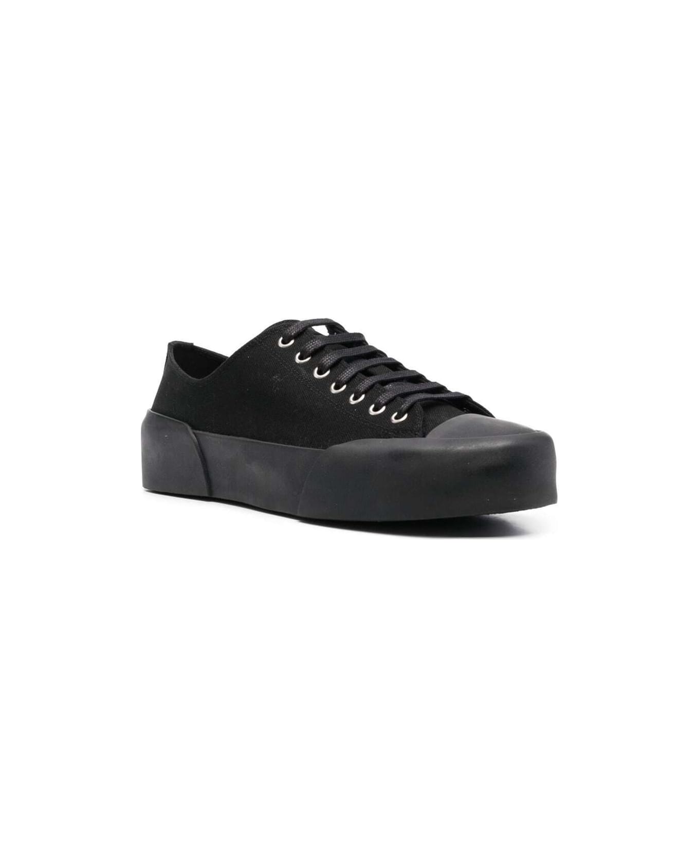 Jil Sander Black Low Top Sneakers In Canvas And Leather Man - Black