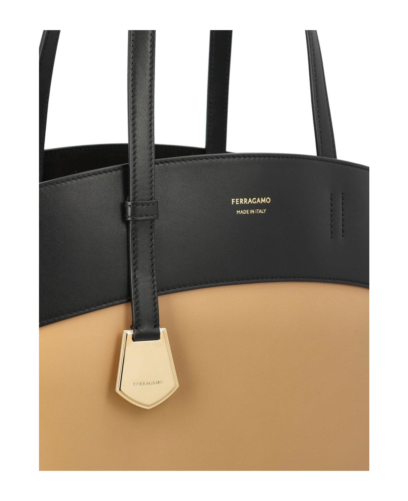 Ferragamo Charming Logo-printed Top Handle Bag - Nero/lt Camel トートバッグ