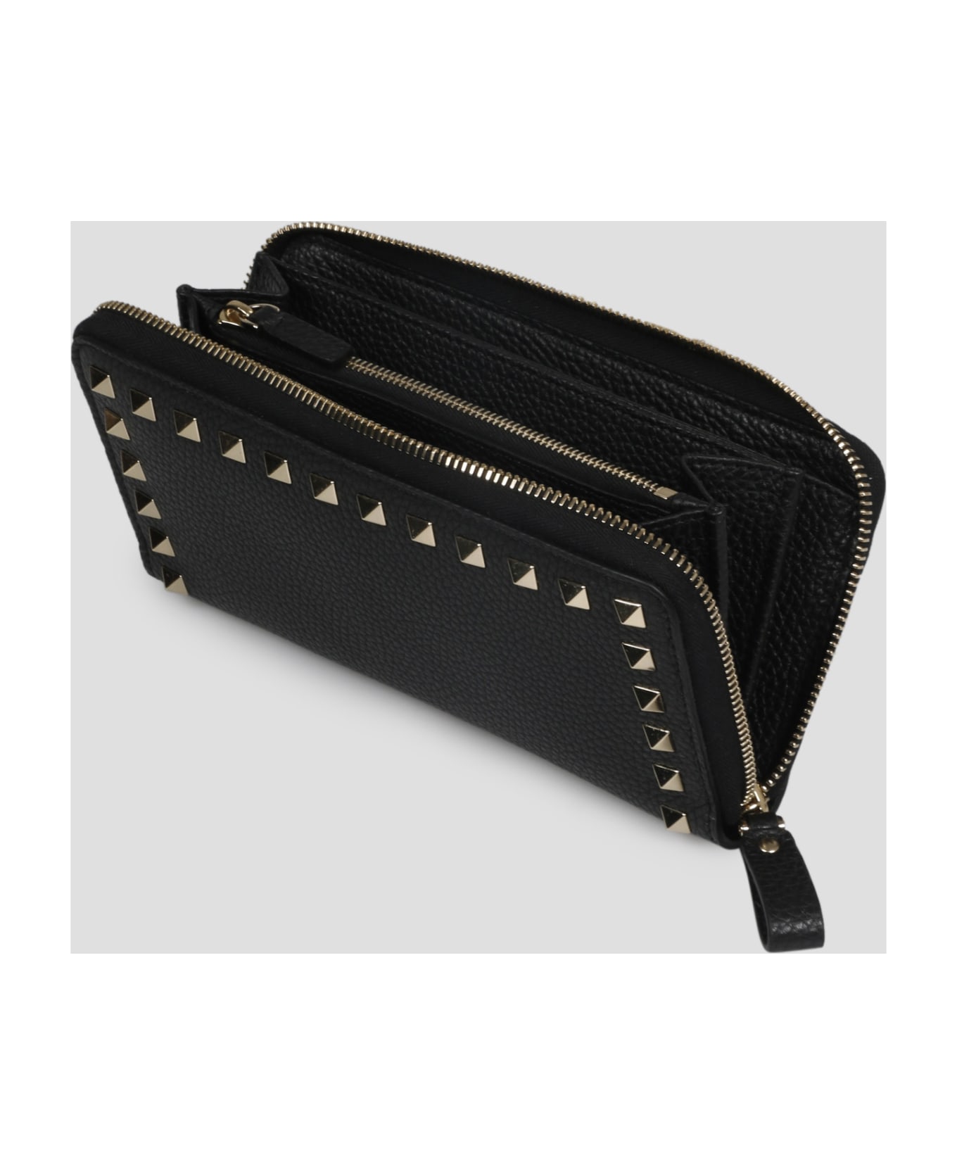 Valentino Garavani Black Leather Rockstud Wallet - Black