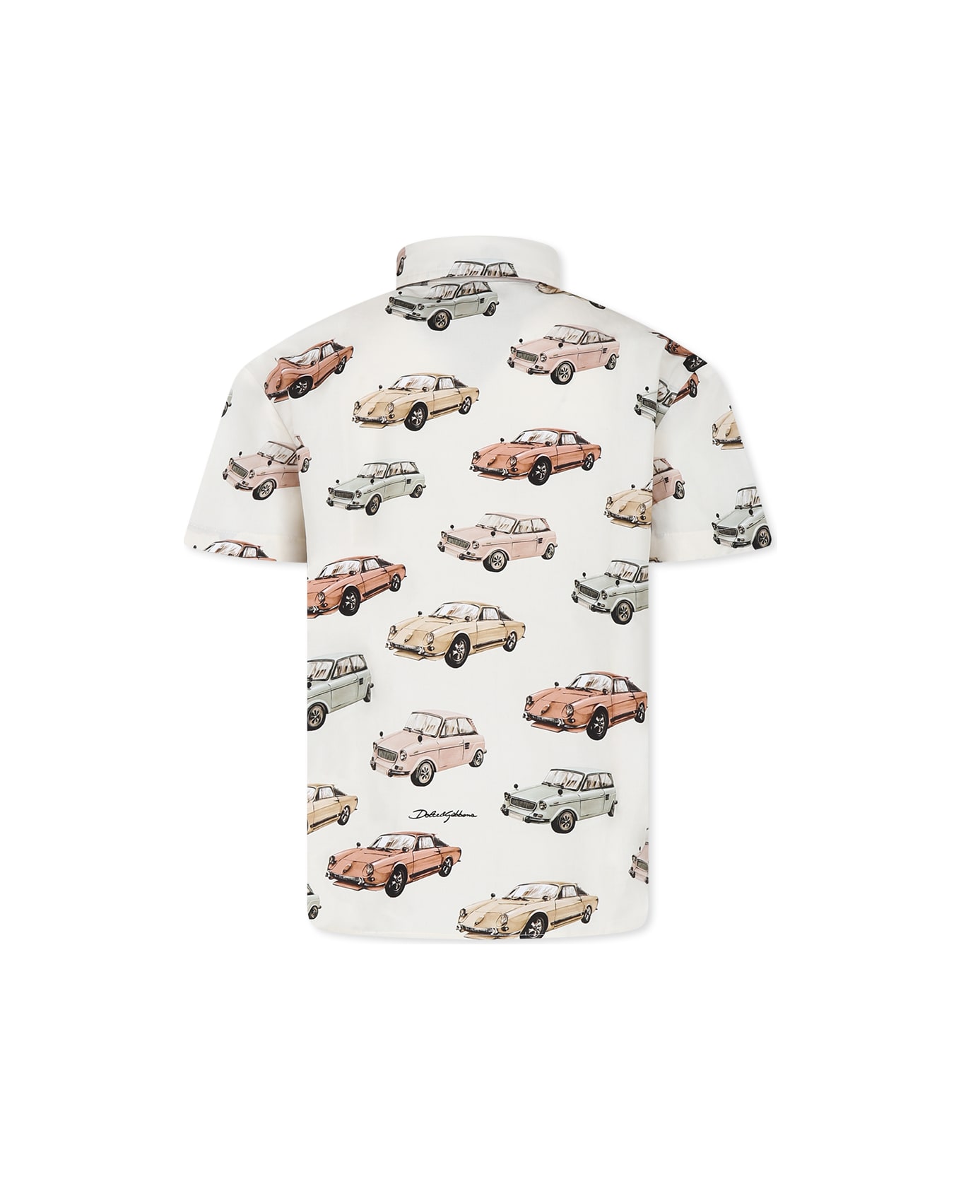 Dolce & Gabbana Ivory Shirt For Boy With Vintage Cars Models - Ivory