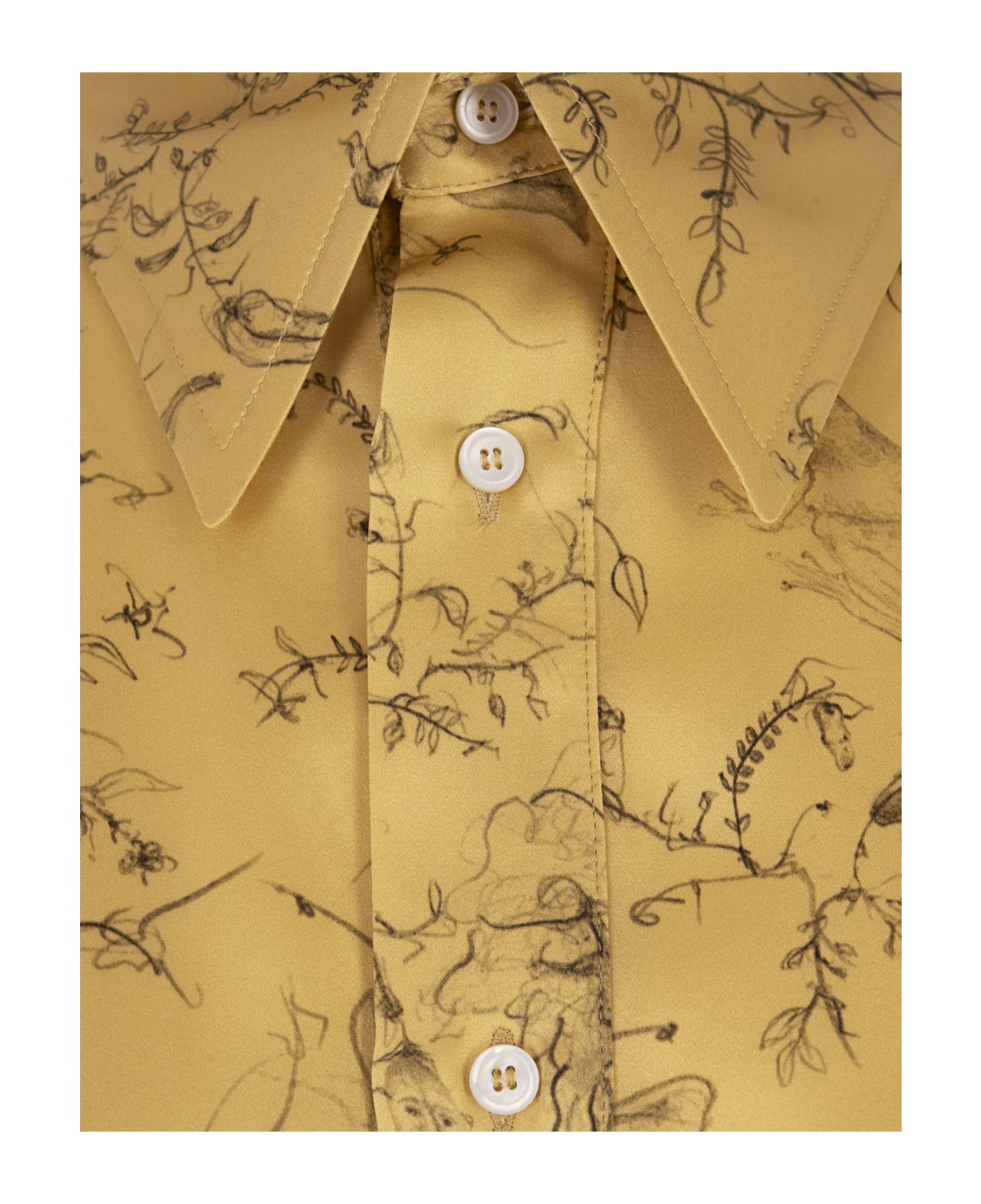 Fabiana Filippi Printed Mandarin Silk Satin Long Shirt Dress - Yellow