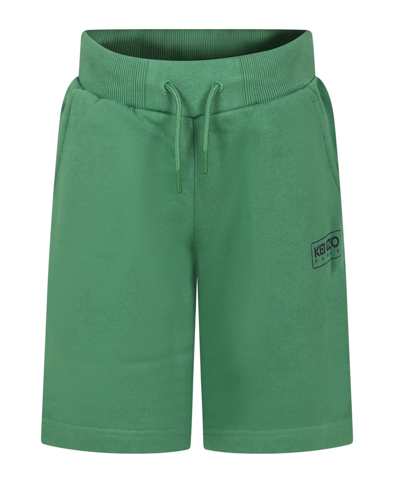 Kenzo Kids Green Shorts For Boy With Logo Print - Green ボトムス