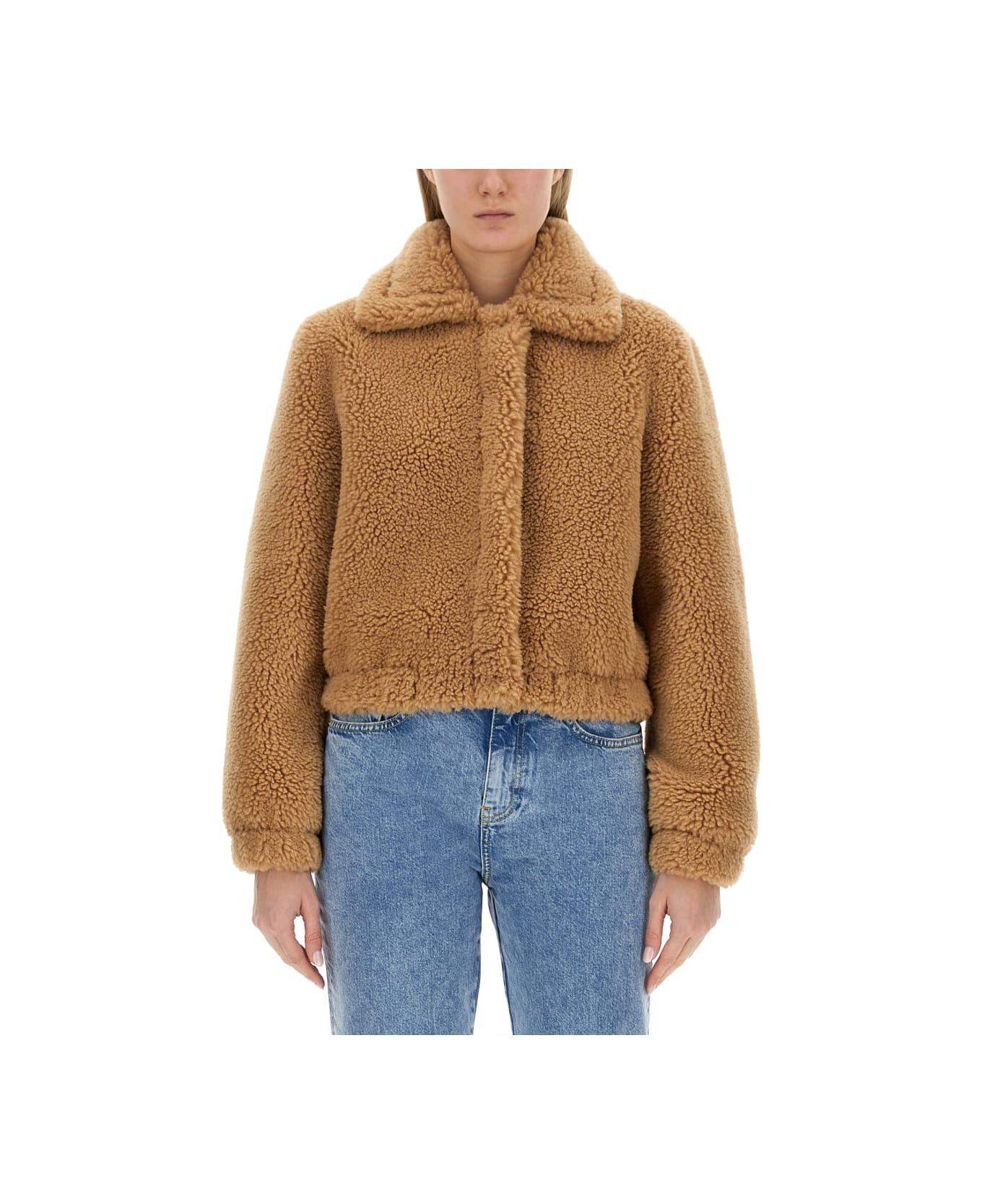 M05CH1N0 Jeans Furry Effect Jacket - BEIGE