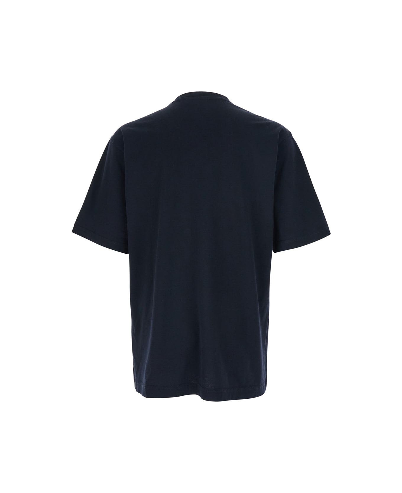 Dolce & Gabbana Blue Crewneck T-shirt With Logo Embroidery On The Front In Cotton Man - Blu