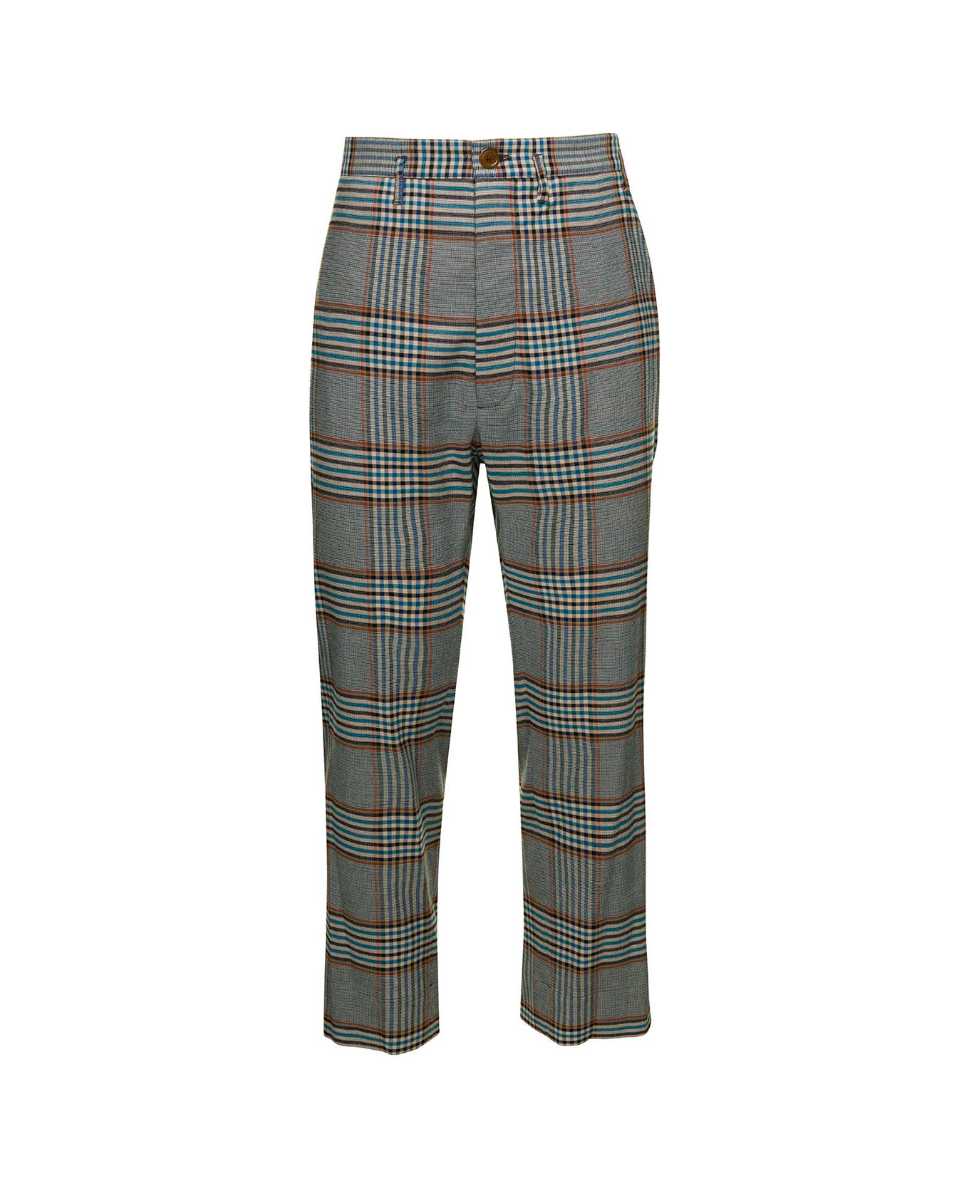 Vivienne Westwood Grey High-waisted Pants With Check Motif In Viscose And Wool Blend Man - Blu ボトムス