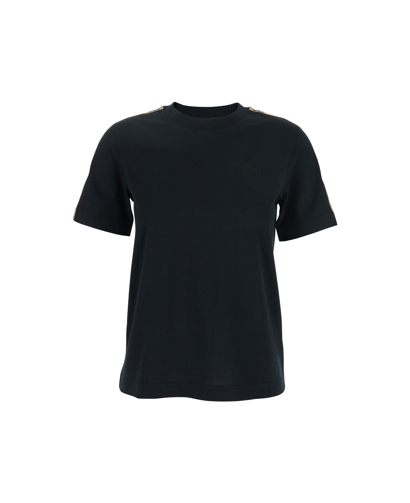 Burberry Black Crewneck T-shirt With Tonal Ekd Logo Embroidery On The Front In Cotton Woman - Black