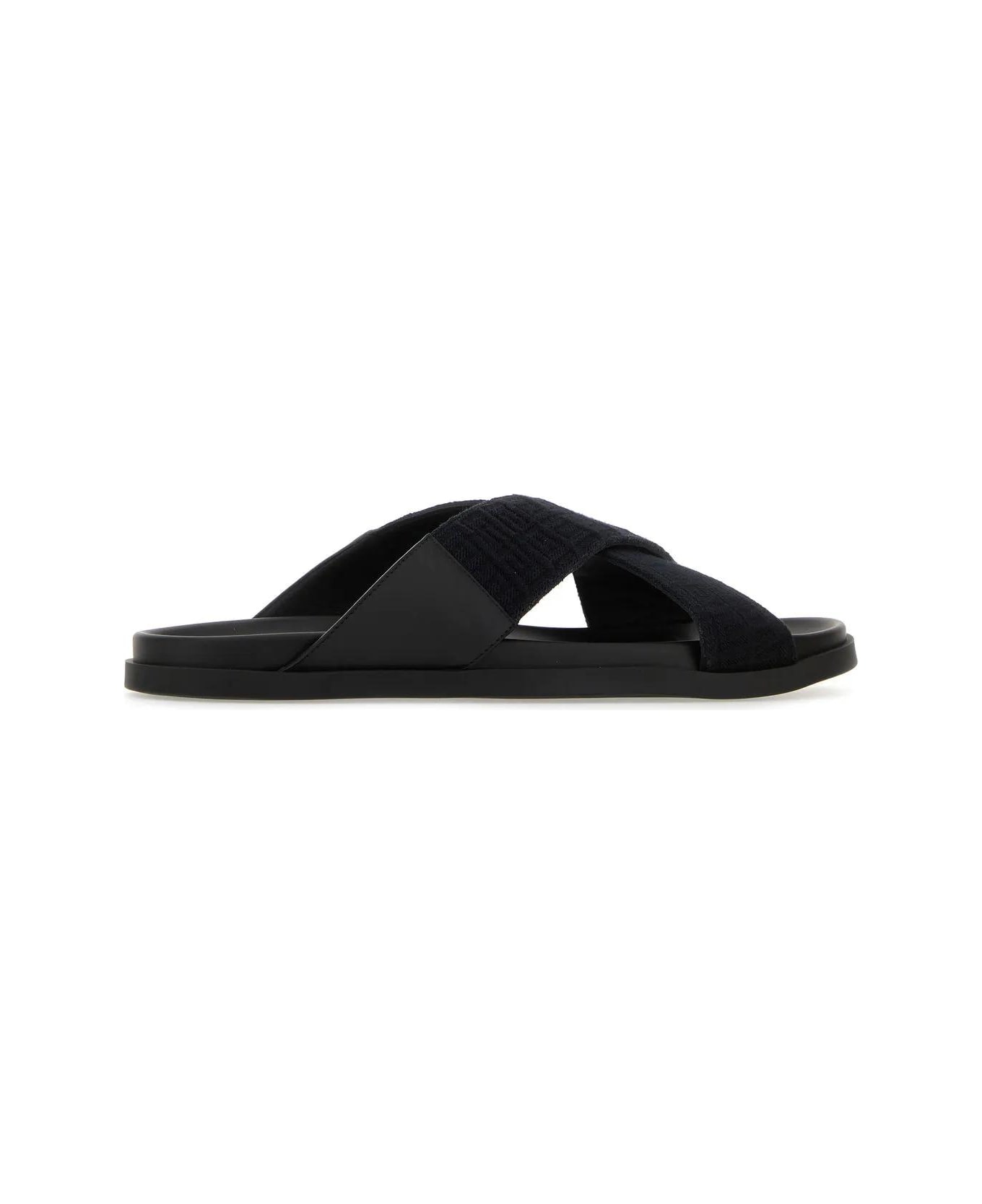 Givenchy Black Leather And Cotton Slippers - BLACK