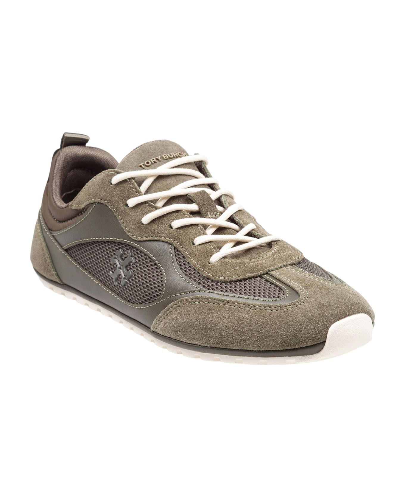 Tory Burch Field Sneakers In Olive Suede And Mesh - Dark olive