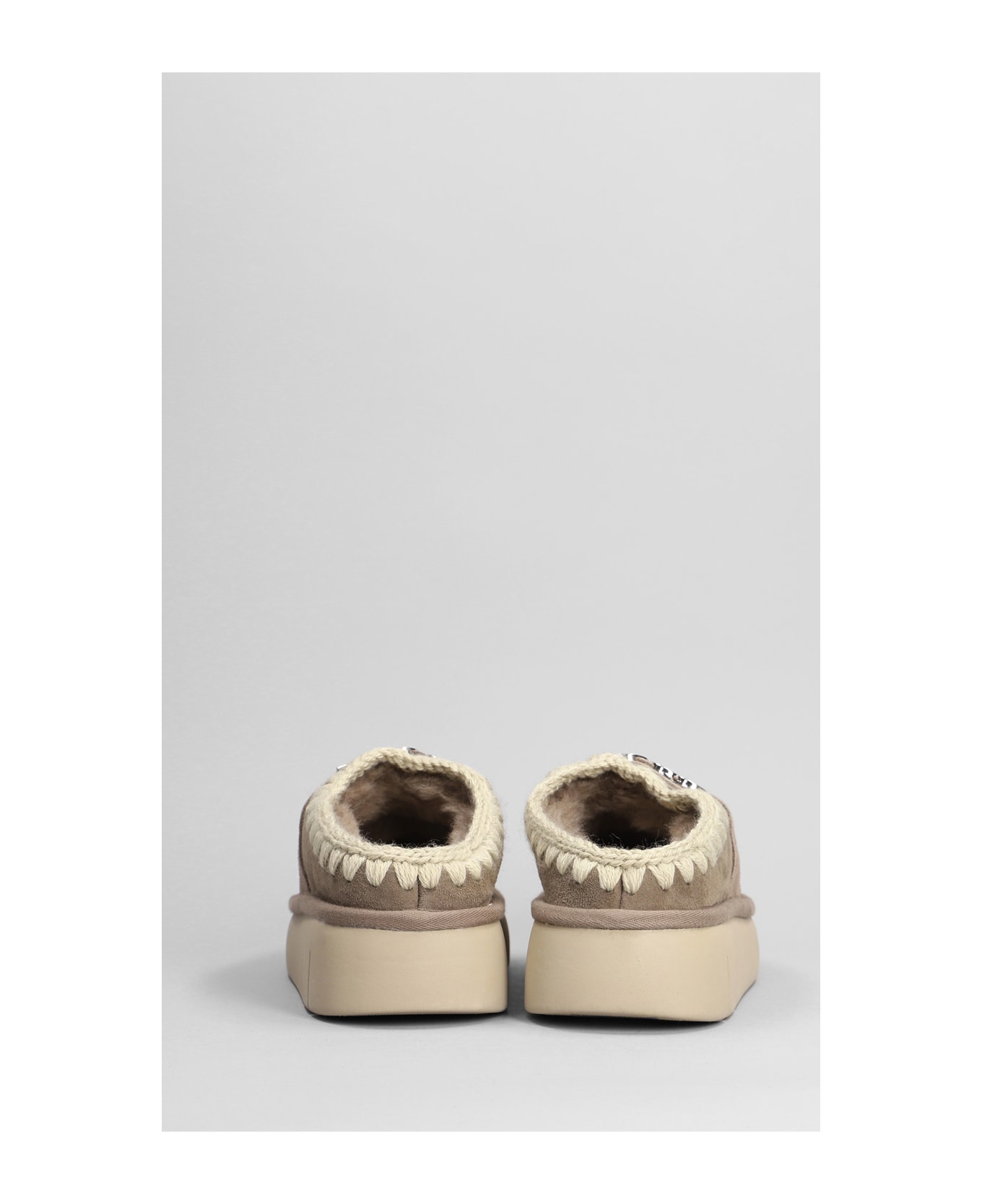 Mou Bounce Clog Slipper-mule In Grey Suede - grey