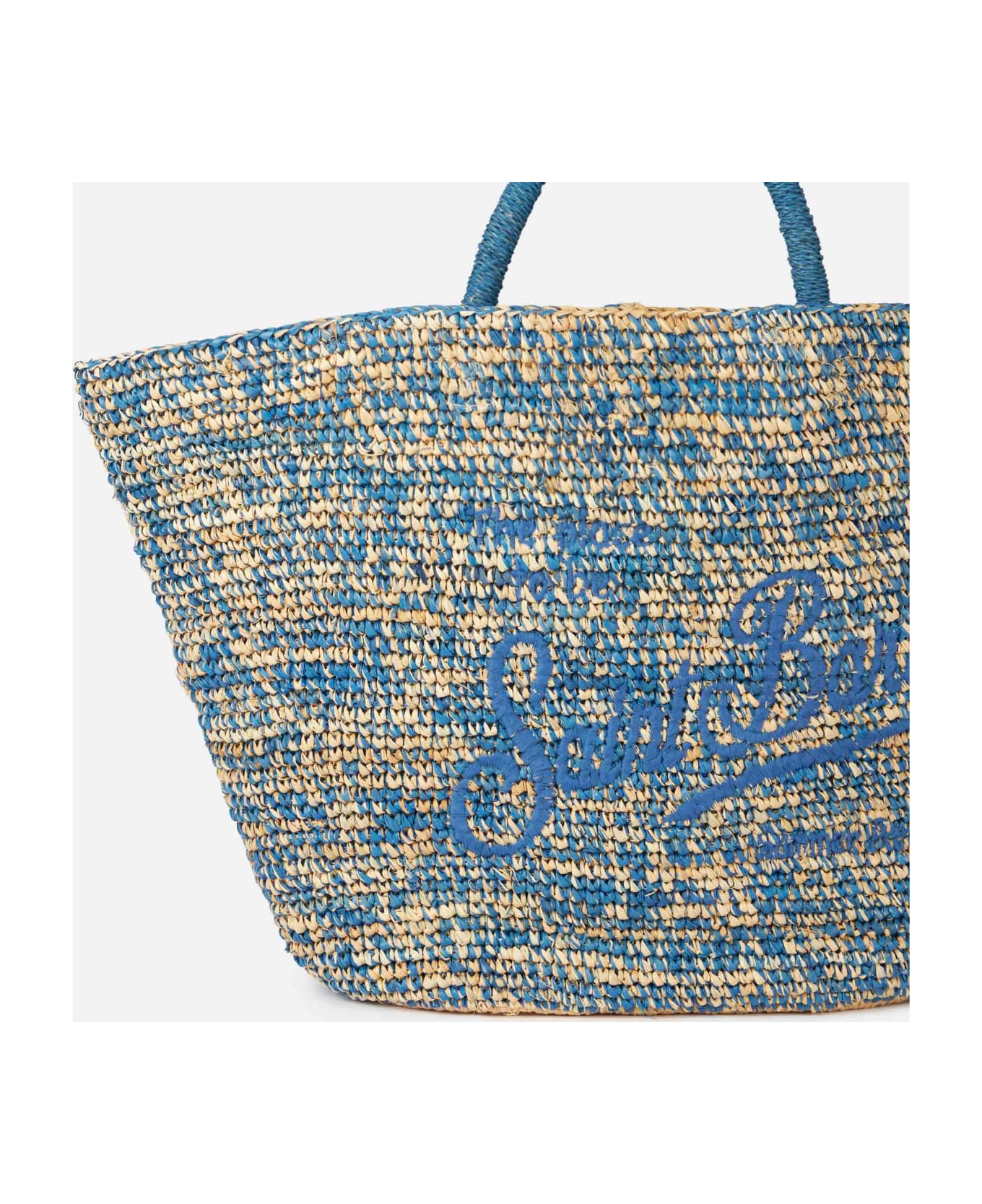 MC2 Saint Barth Raffia Blue And White Bag With Front Embroidery - BLUE トートバッグ