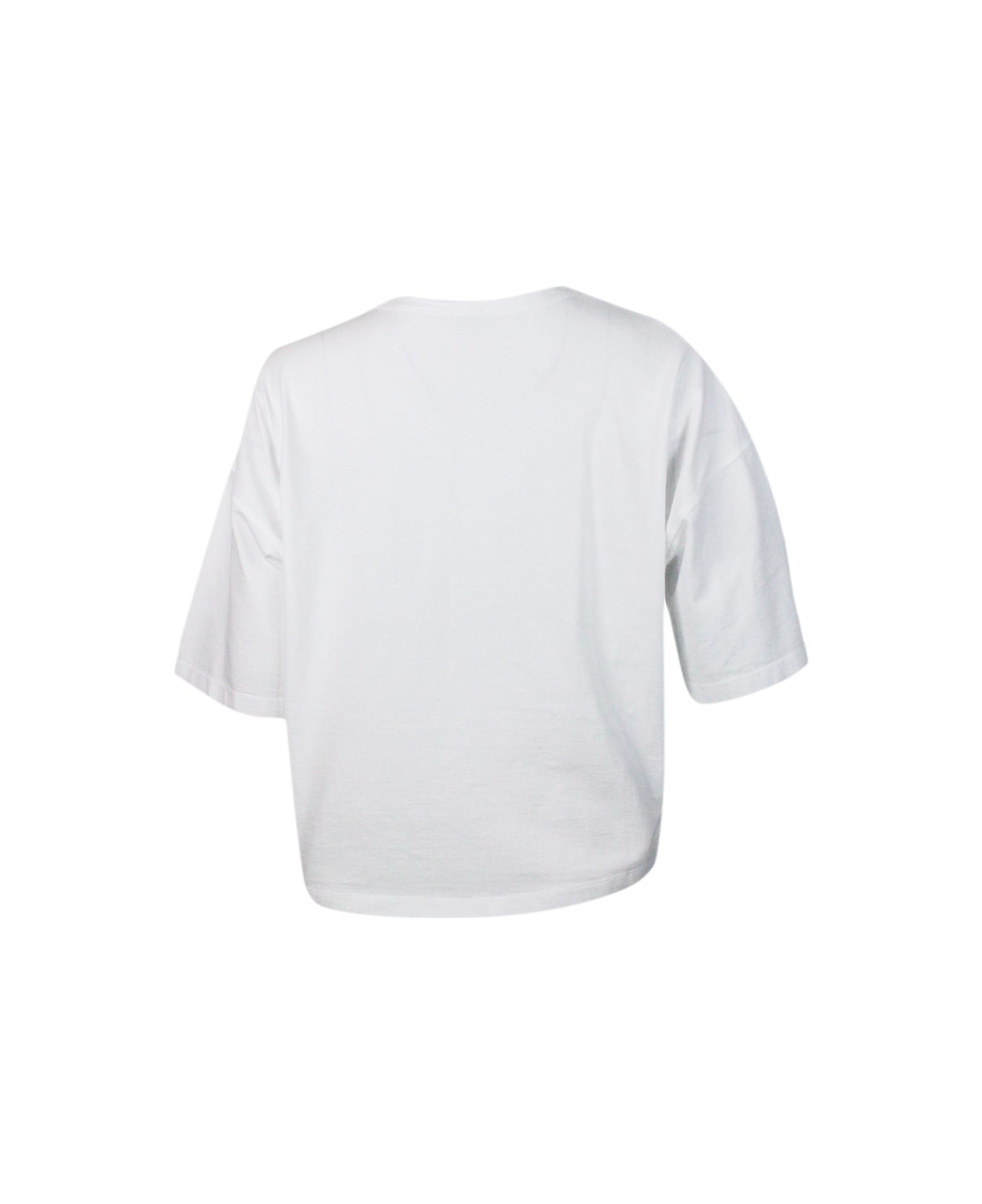 Malo Crew-neck, Short-sleeved T-shirt In 100% Soft Cotton, With An Oversized Fit And Vents On The Sides - White Tシャツ