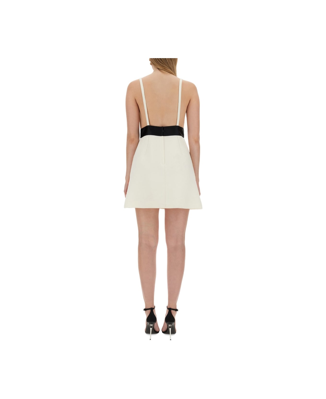 Dolce & Gabbana Short Dress With Shoulder Straps And Satin Belt - WHITE