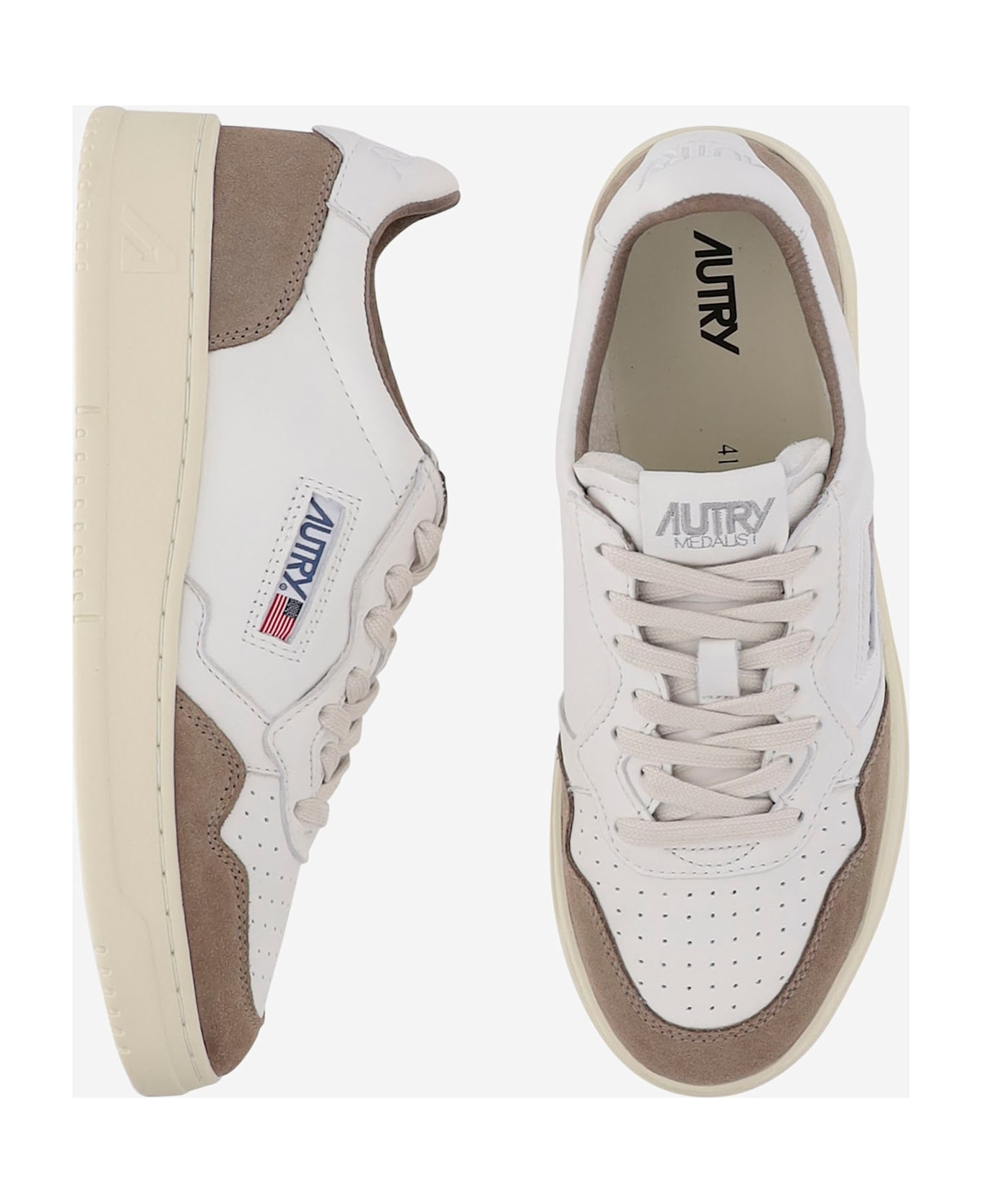 Autry Low Medalist Leather Sneakers - Beige