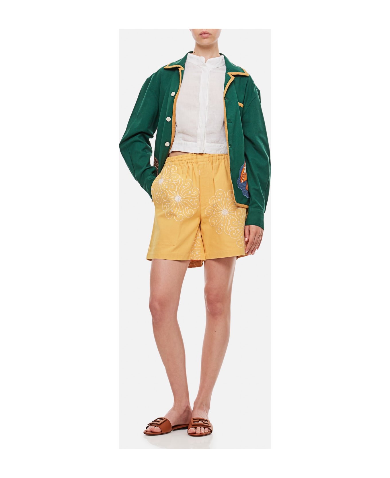 Bode Soleil Cotton Blend Shorts - Yellow