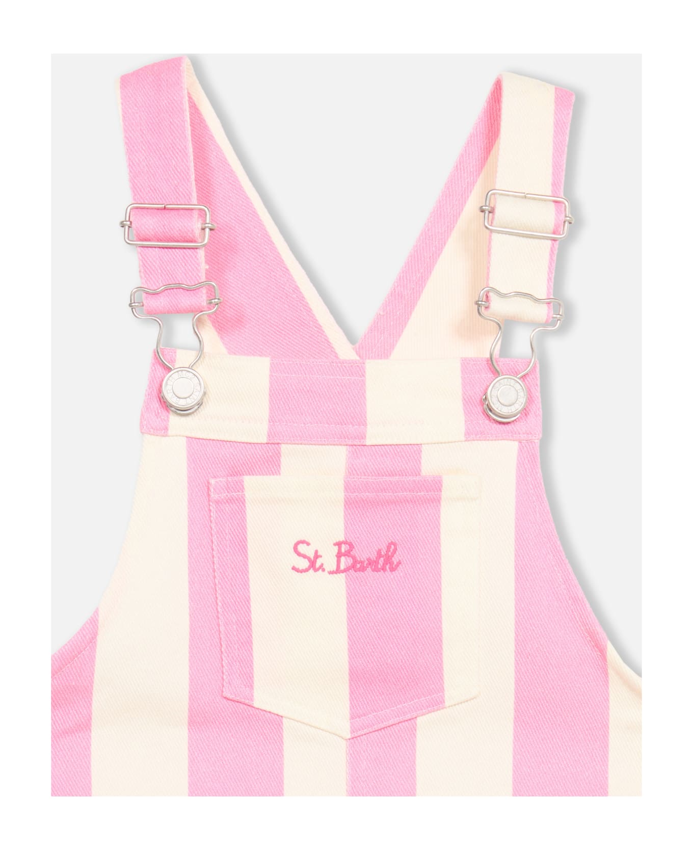 MC2 Saint Barth Girl Pink Striped Denim Short Overall Tecla Jr - PINK