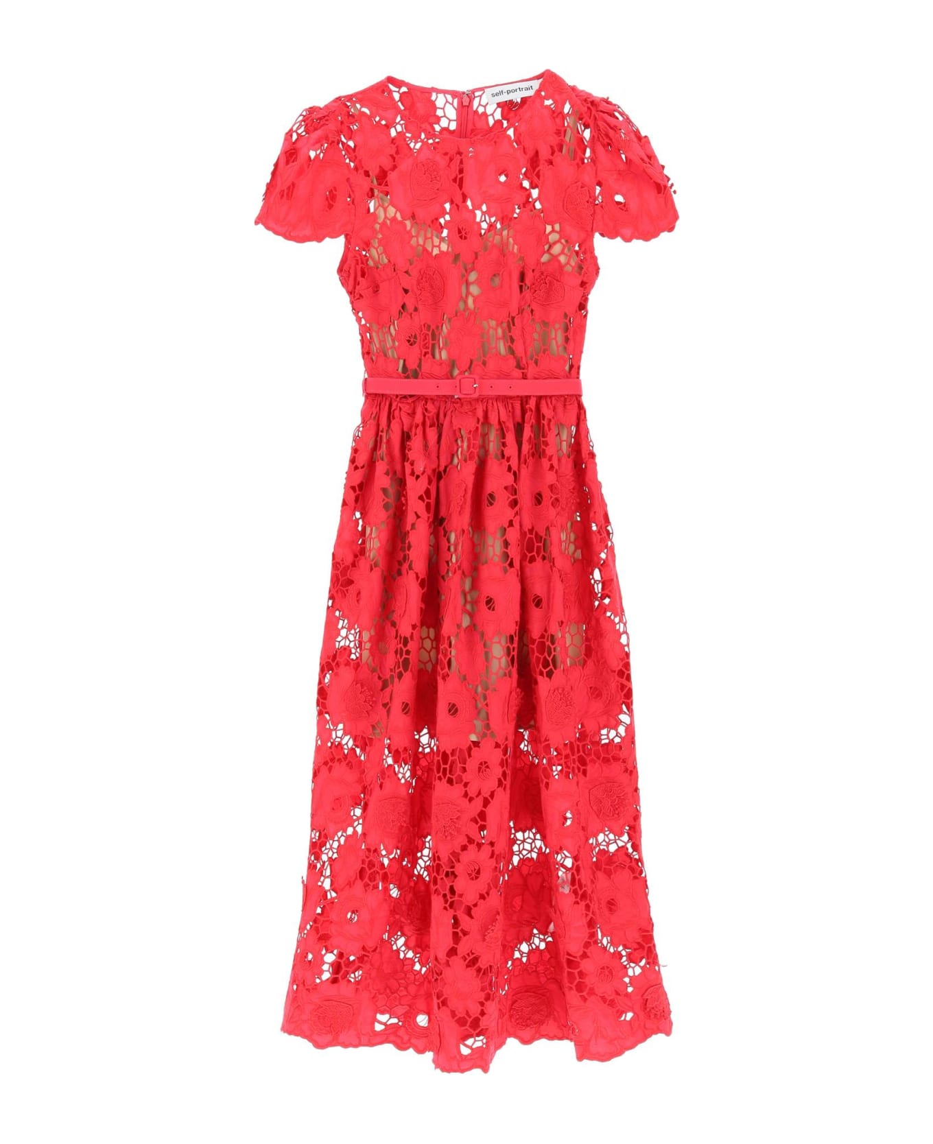 self-portrait Floral Macramé-lace Dress - R Red