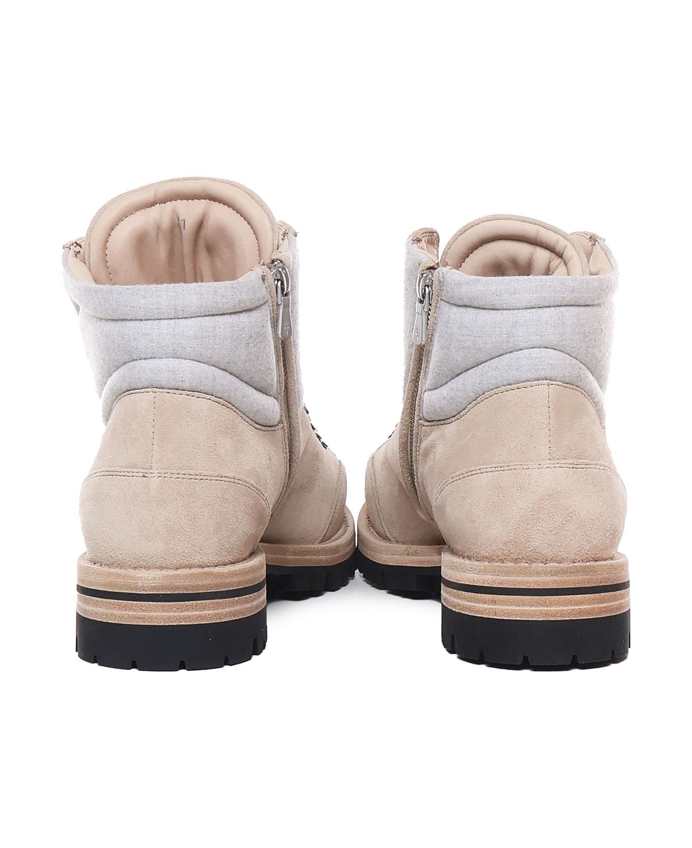 Eleventy Leather And Wool Ankle Boots - Beige