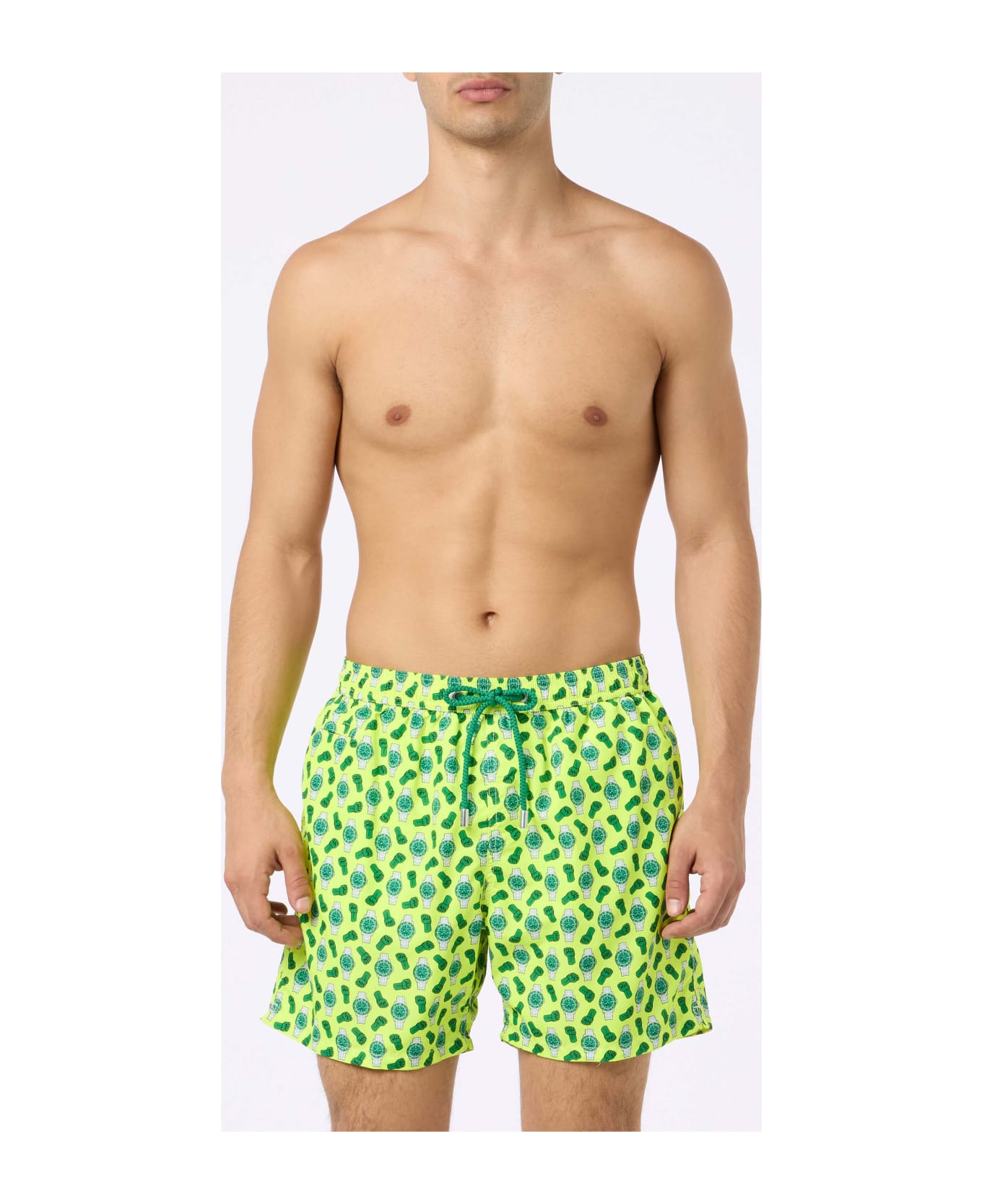 MC2 Saint Barth Man Lightweight Fabric Swim-shorts Lighting Micro Fantasy With Watches Print - YELLOW
