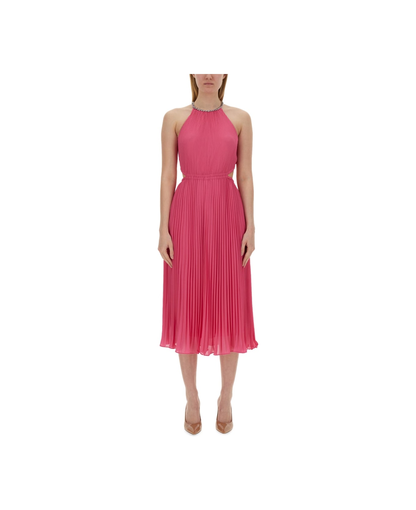 Michael Kors Pleated Georgette Dress With Cut-out Details - PINK
