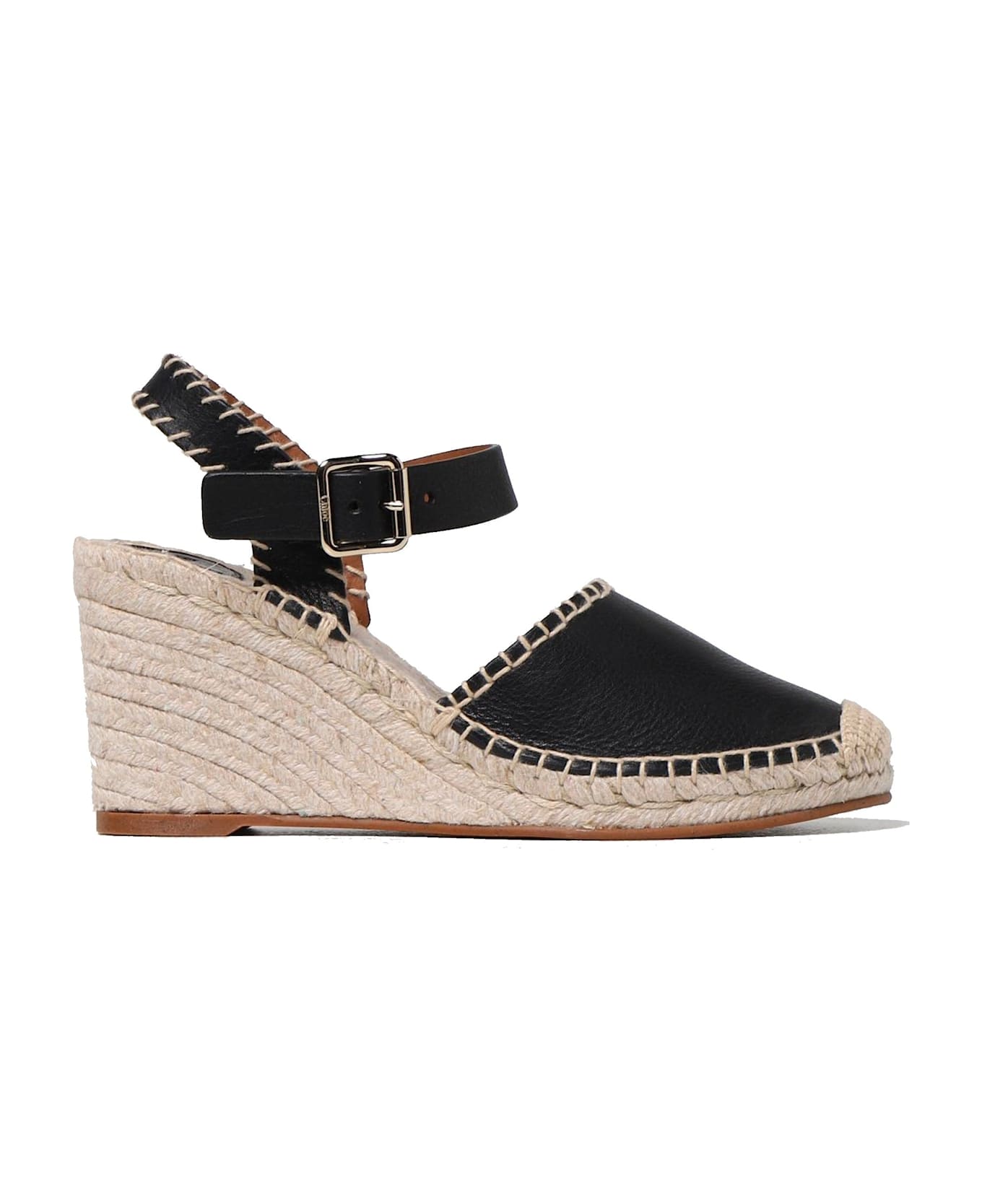 Chloé Leather Wedge Sandals - Black