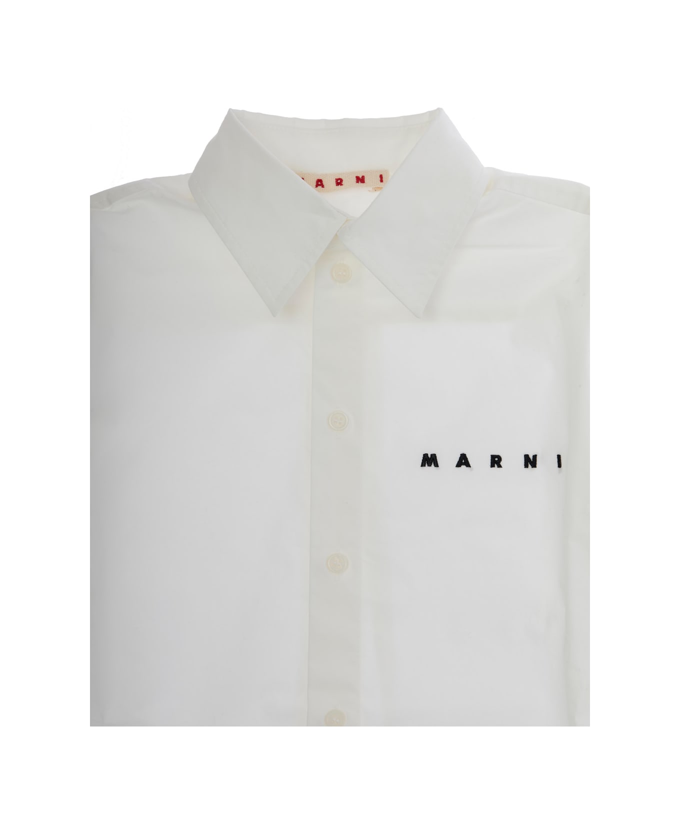 Marni White Shirt With Classic Collar And Logo In Cotton Boy - White