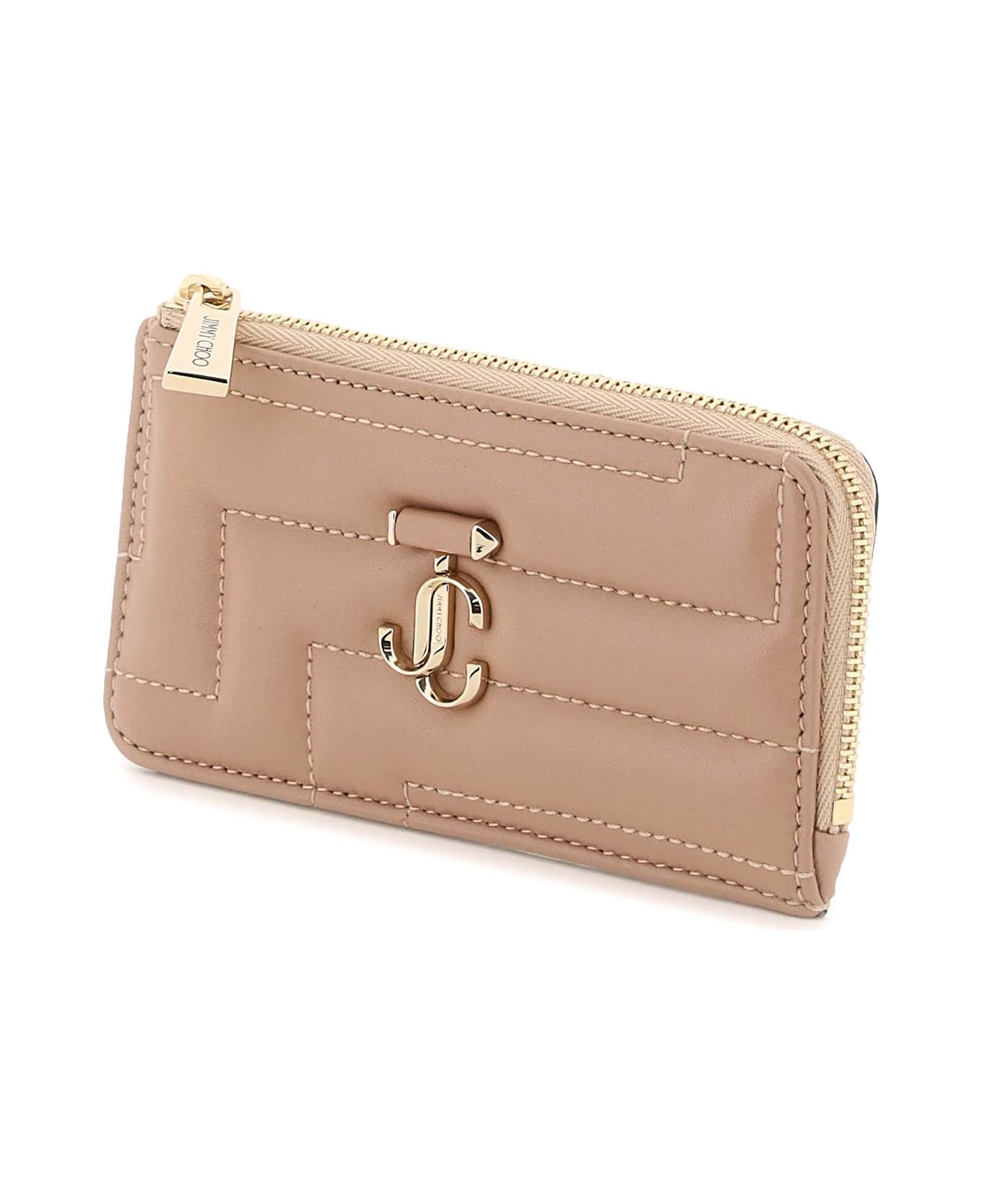 Jimmy Choo Quilted Nappa Leather Zipped Cardholder - BALLET PINK LIGHT GOLD (Pink)