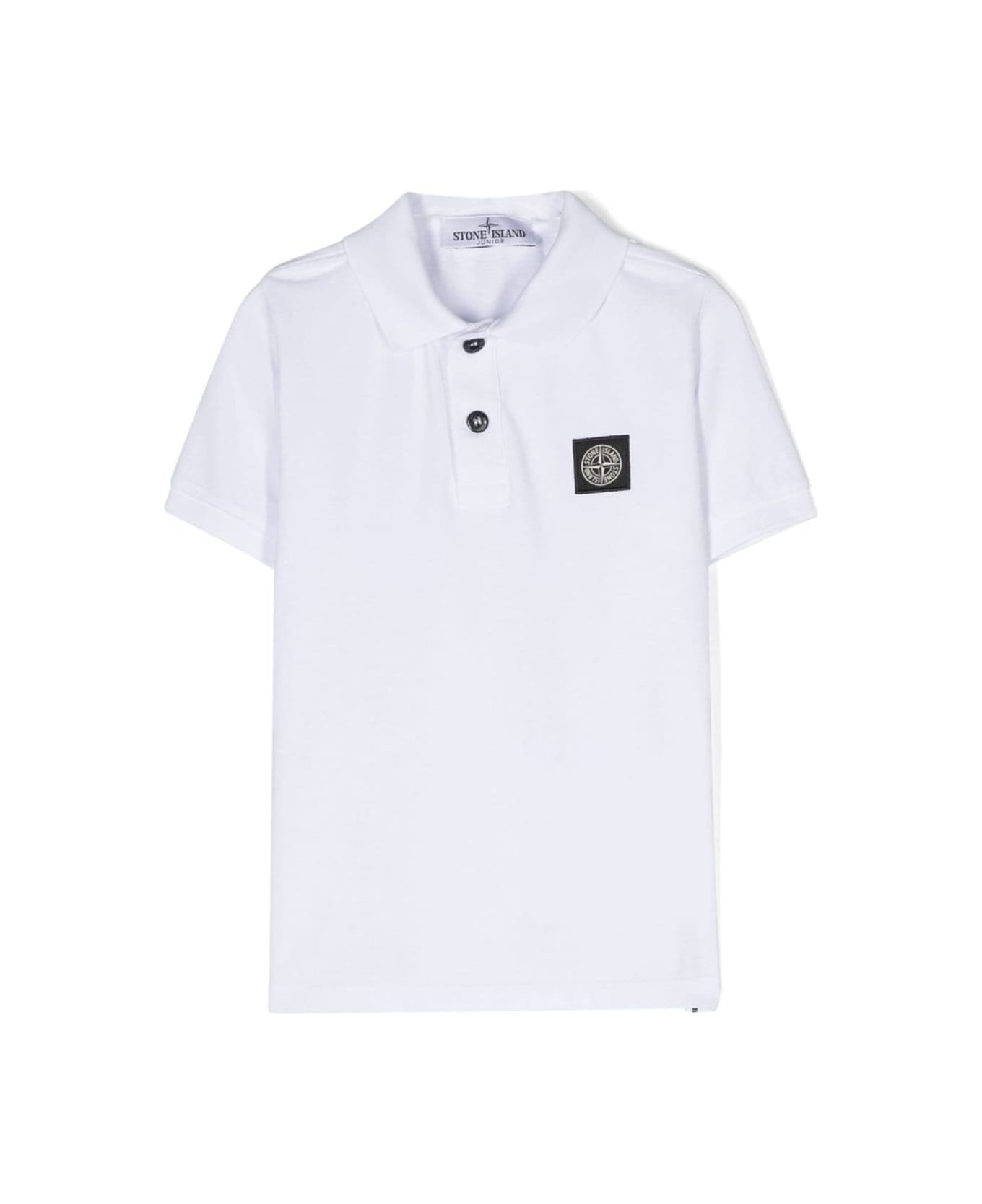 Stone Island Junior White Polo Shirt With Logo In Stretch Cotton Boy - White