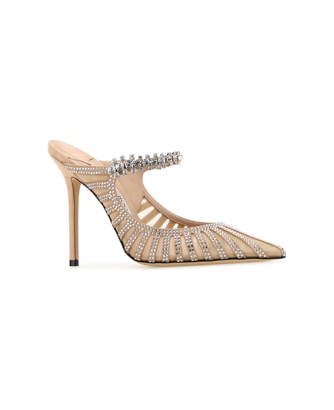 Jimmy Choo Embellished Leather And Mesh Bing 100 Mules - MACARONMIX