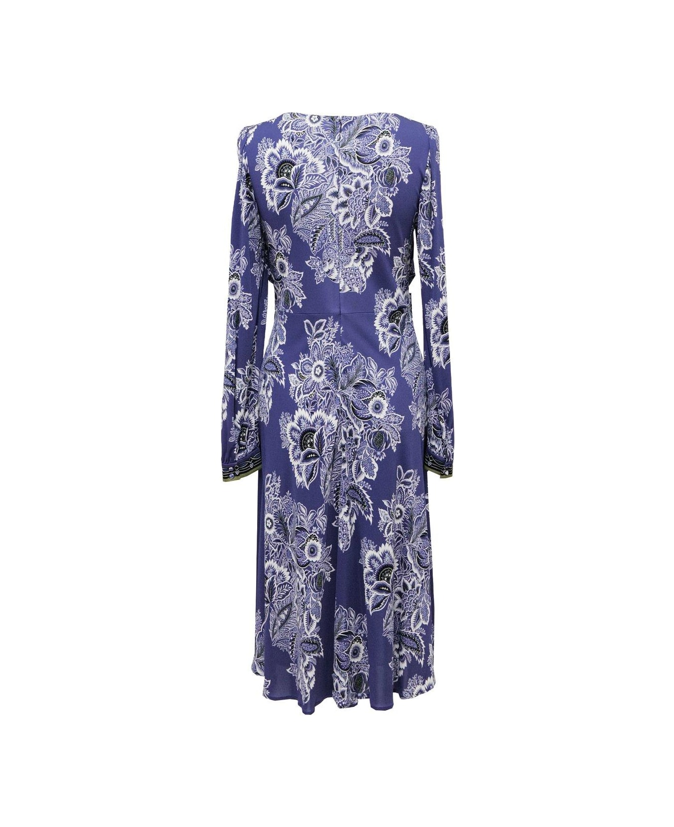 Etro Floral-printed Plunging V-neck Midi Dress - BLUE/WHITE