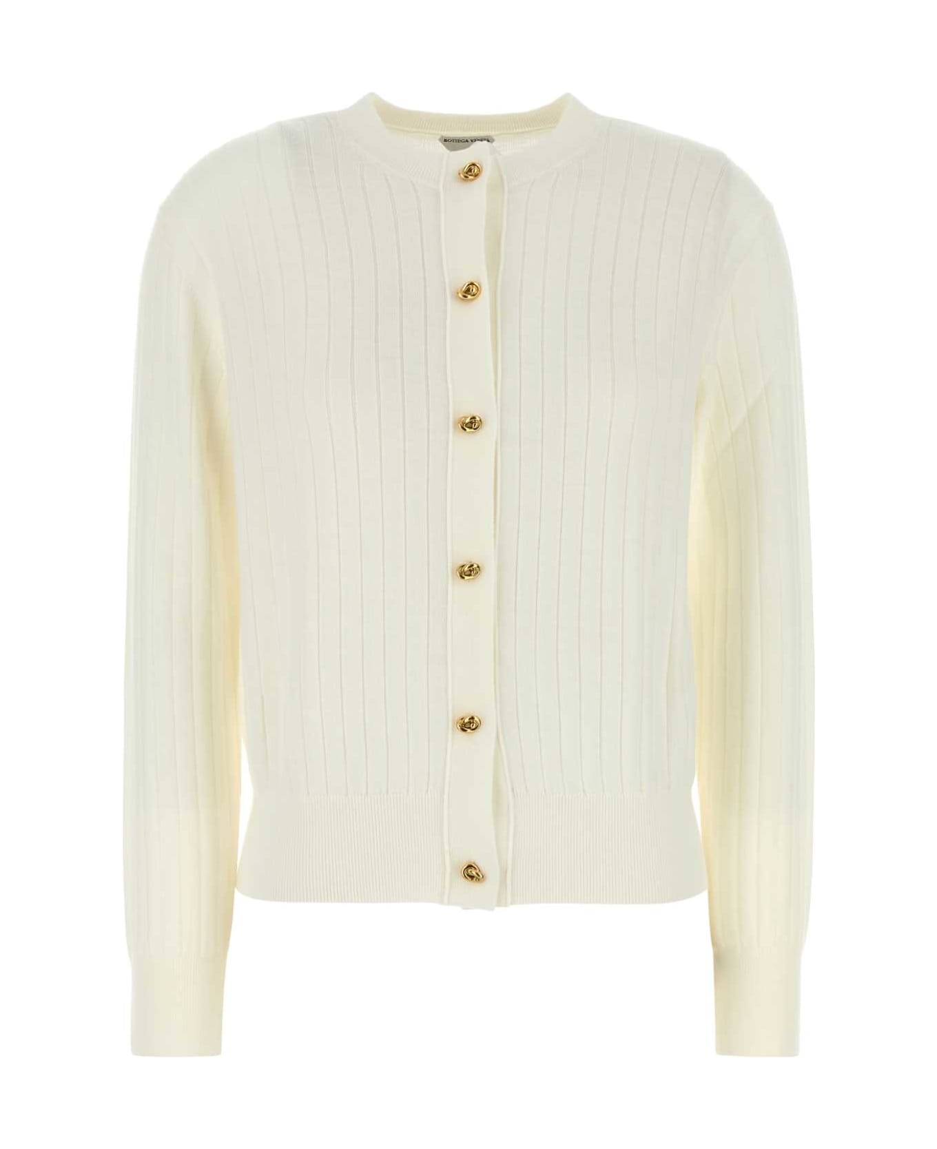 Bottega Veneta White Wool Cardigan - CHALK