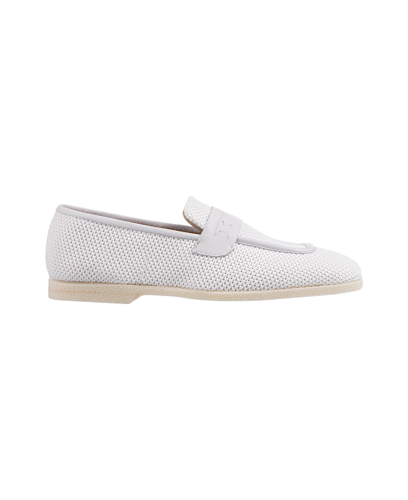Kiton White Perforated Loafer With Embossed Monogram - Bianco