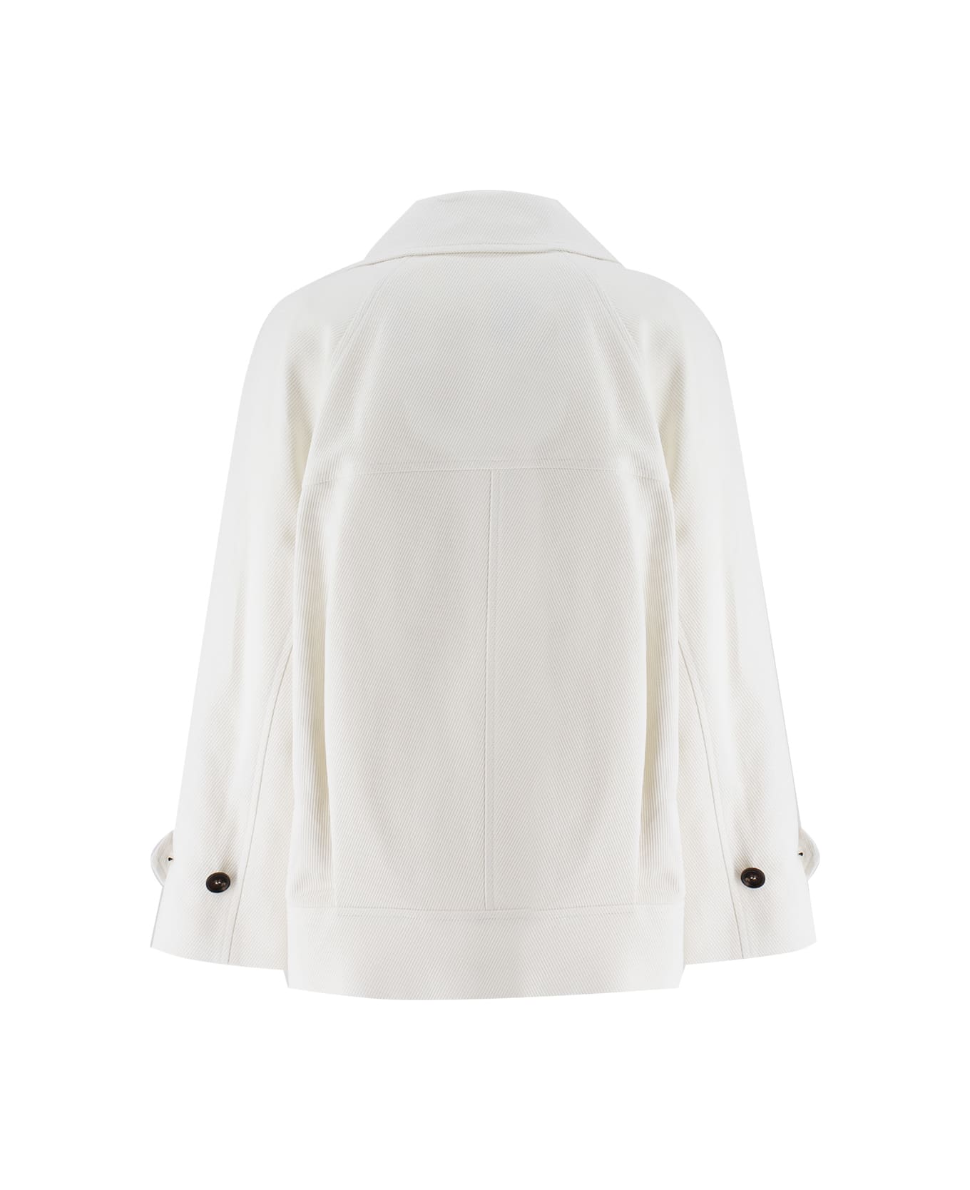 Brunello Cucinelli White Double Breasted Jacket With Beaded Jewelry Decoration In Cotton And Linen Blend Woman - PANNA コート