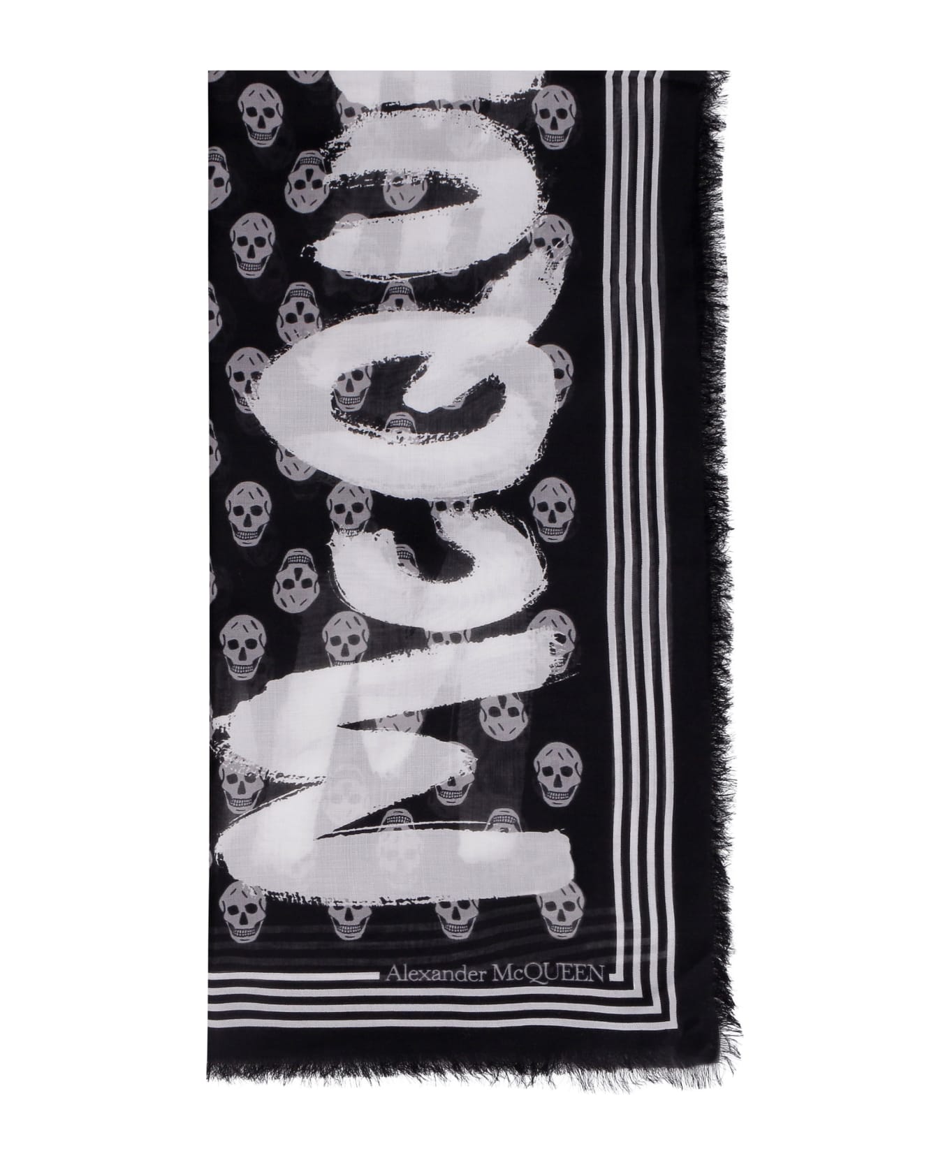 Alexander McQueen Scarf With All-over Skull Print And Graffiti Logo - black スカーフ