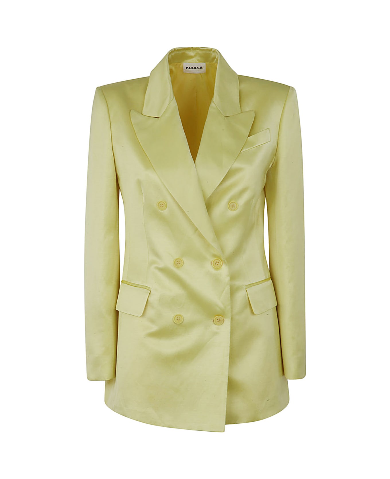 Parosh Double Breasted Satin,viscose And Linen Jacket - Light Yellow