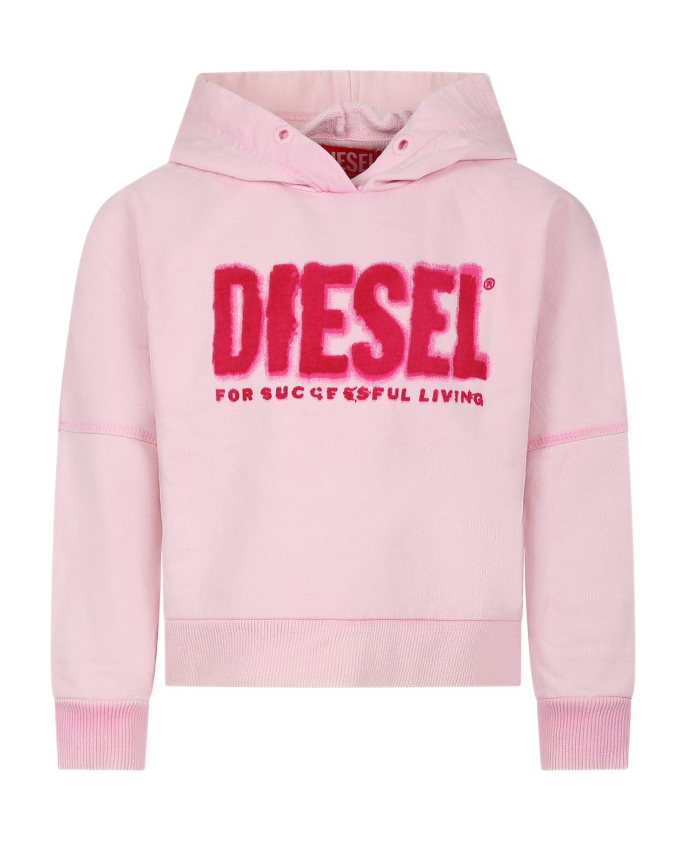 Diesel Pink Sweatshirt For Girl With Hood And Logo Print - Pink
